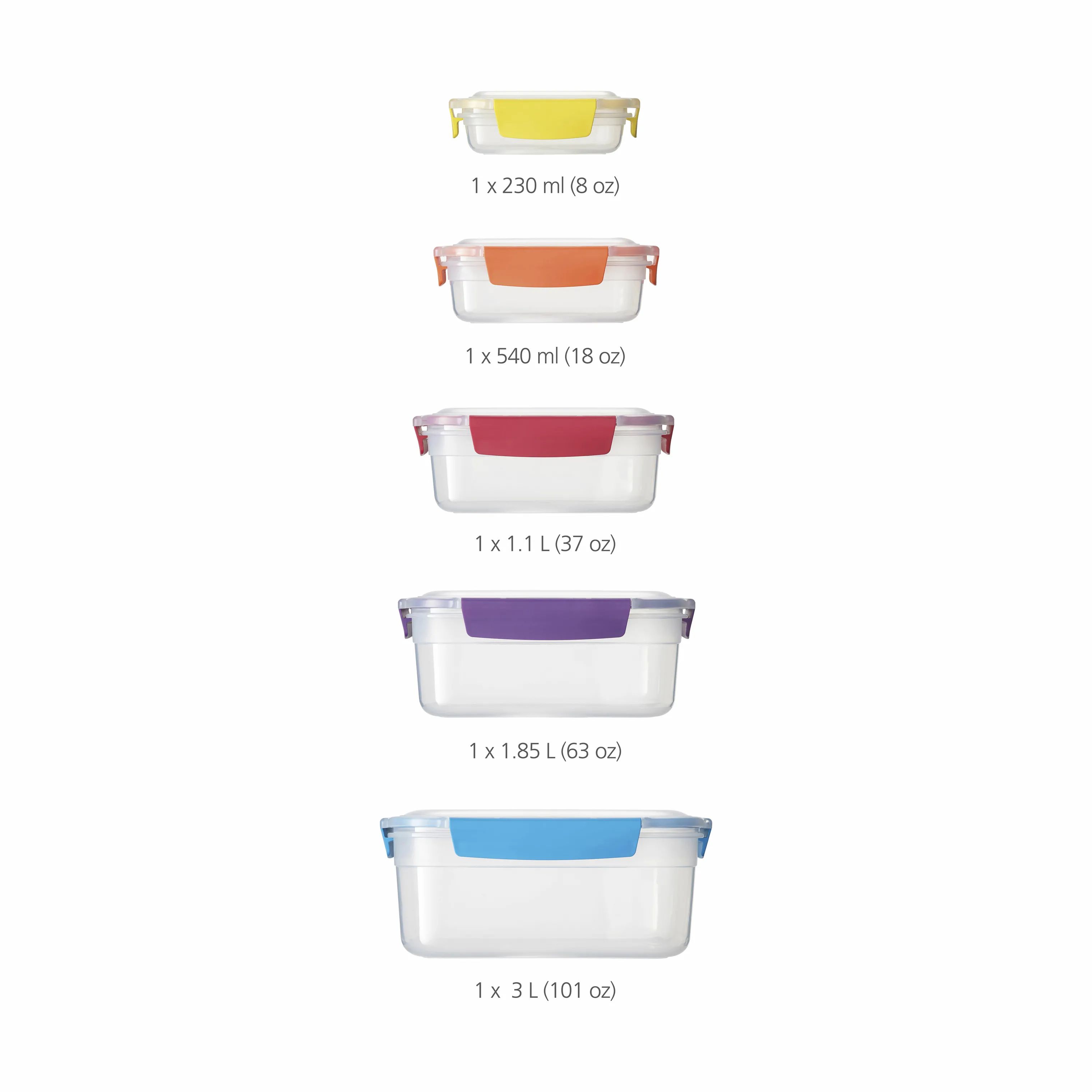 Joseph Joseph Opbevaringsbokse Nest Lock Madopbevaring - 5 stk. i Gul/Orange/Rød/Lilla/Blå, 3 L, 4