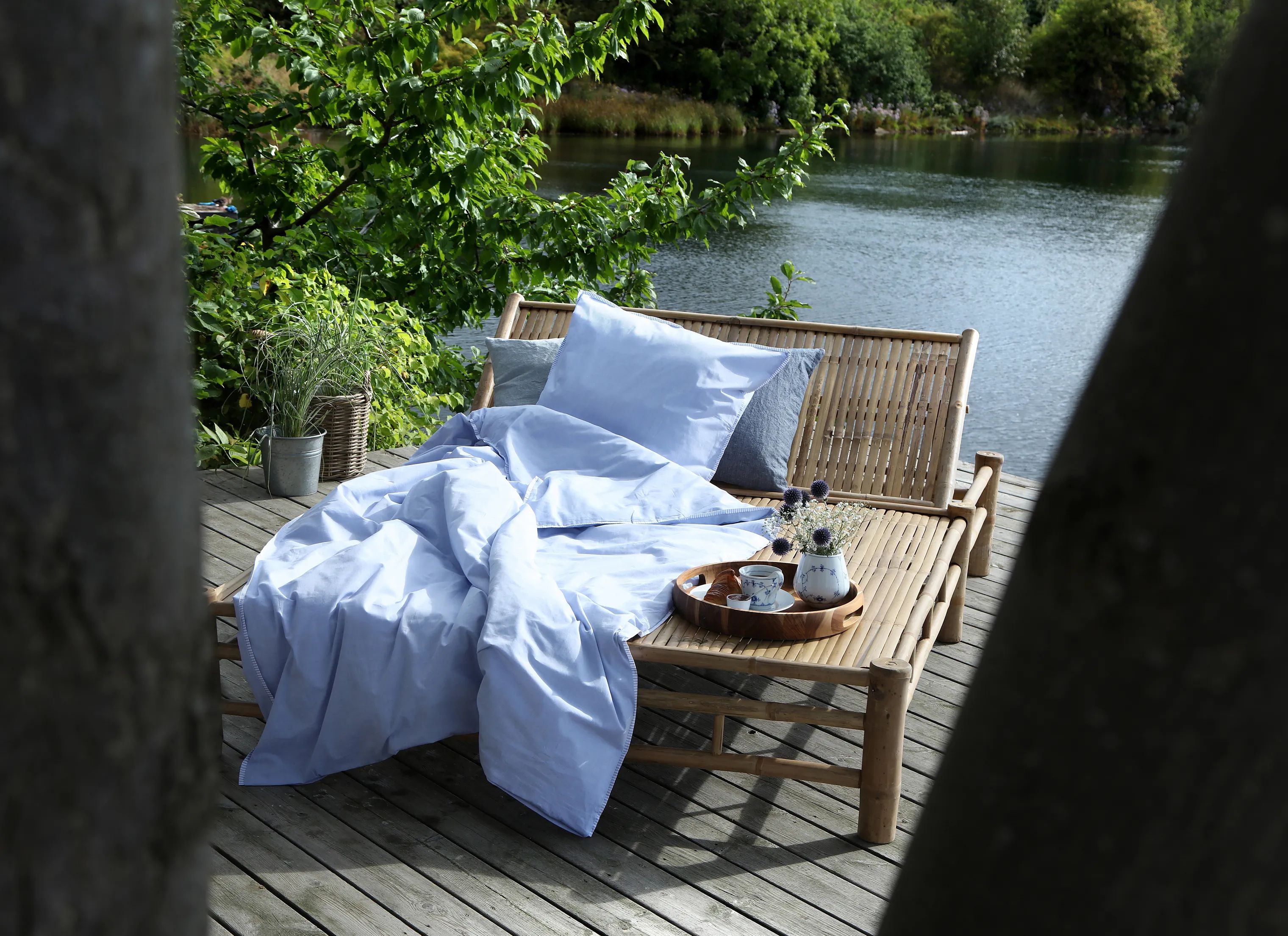 CASA Living Sengetøj Skagen Basic Sengetøj i Hvid/blå, B140 x L220 cm, 4