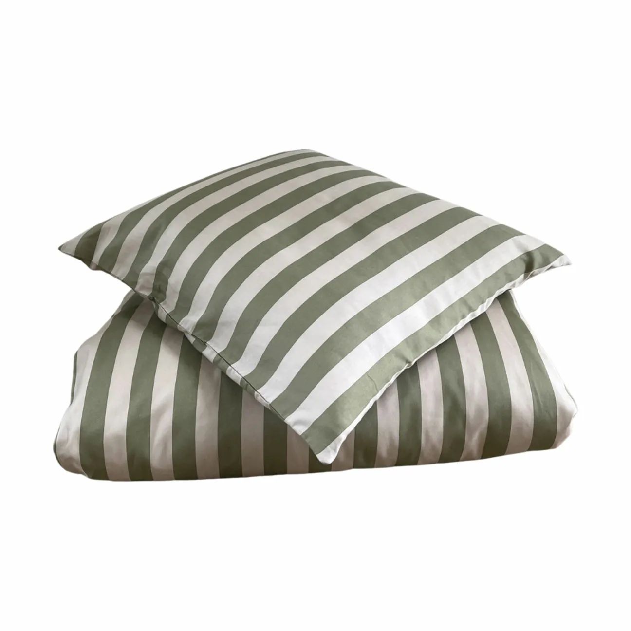 omhu Sengetøj Block strib Blok Strib Sengesæt i Dusty green, B140 x L220 cm, 4