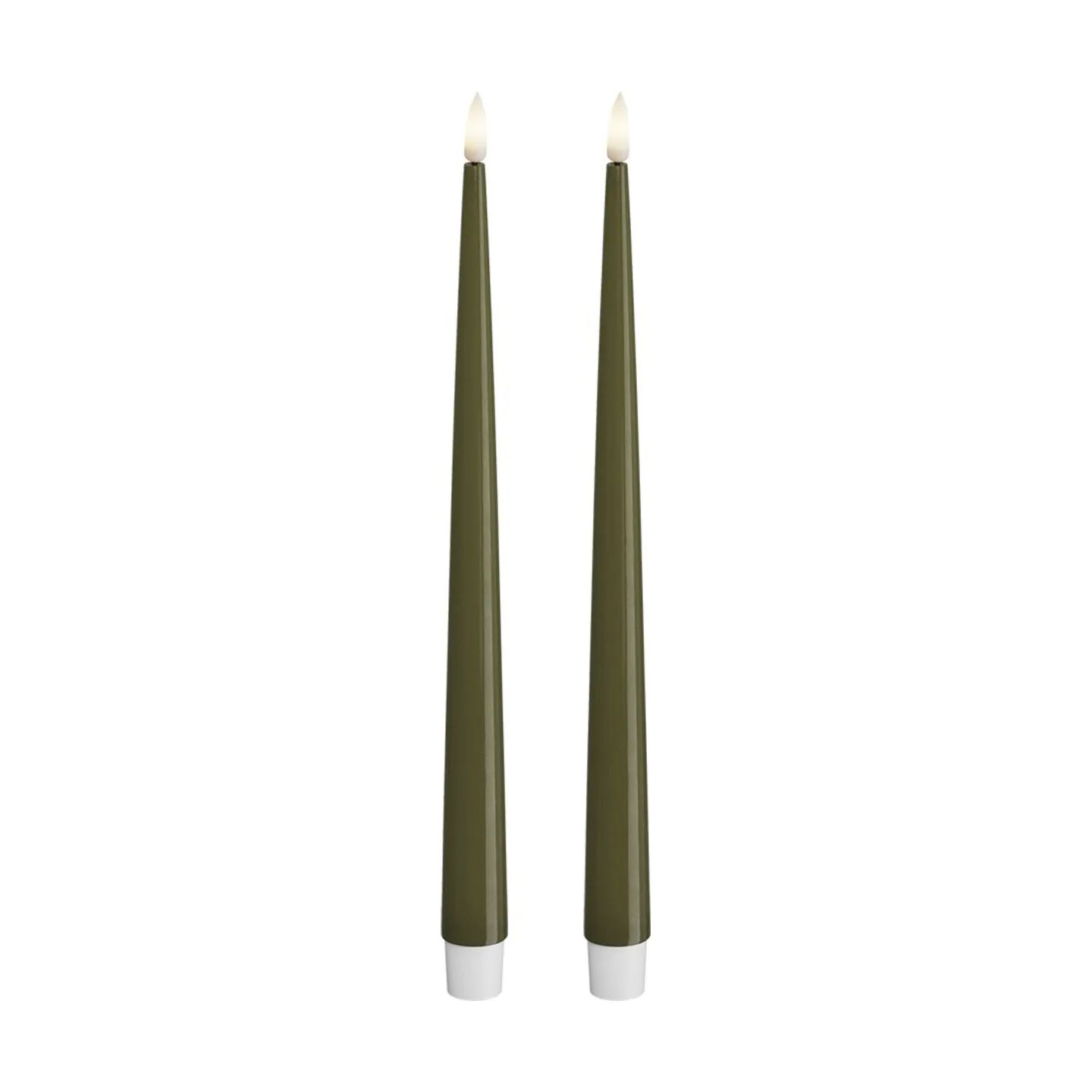 Deluxe Homeart LED-lys Real Flame LED Kertelys - 2 stk. i Olivengrøn, 28 cm, 1