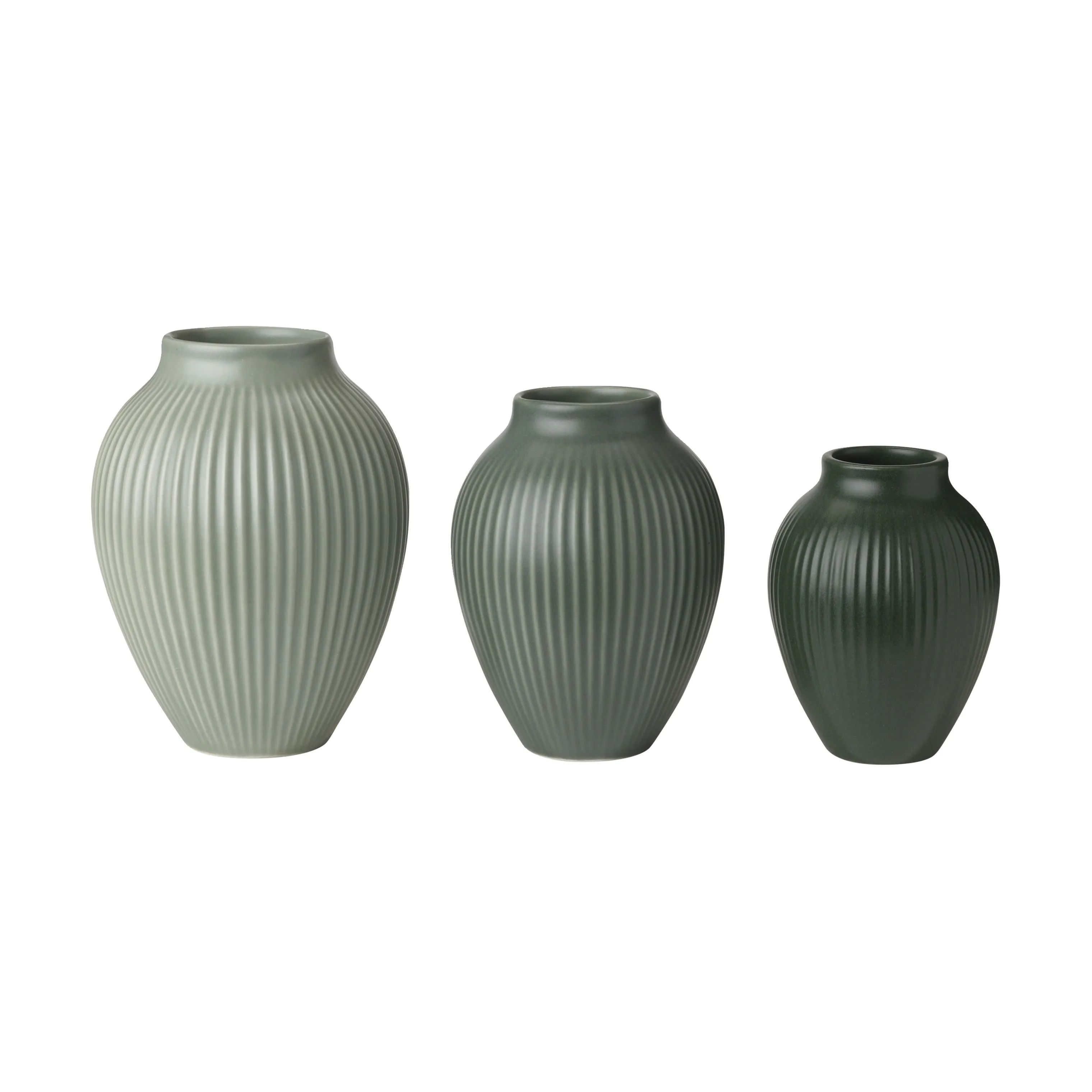 Knabstrup Keramik Vaser Riller Mini Vase - 3 stk. i ripple mat misty green, celadon green, dark green, 1