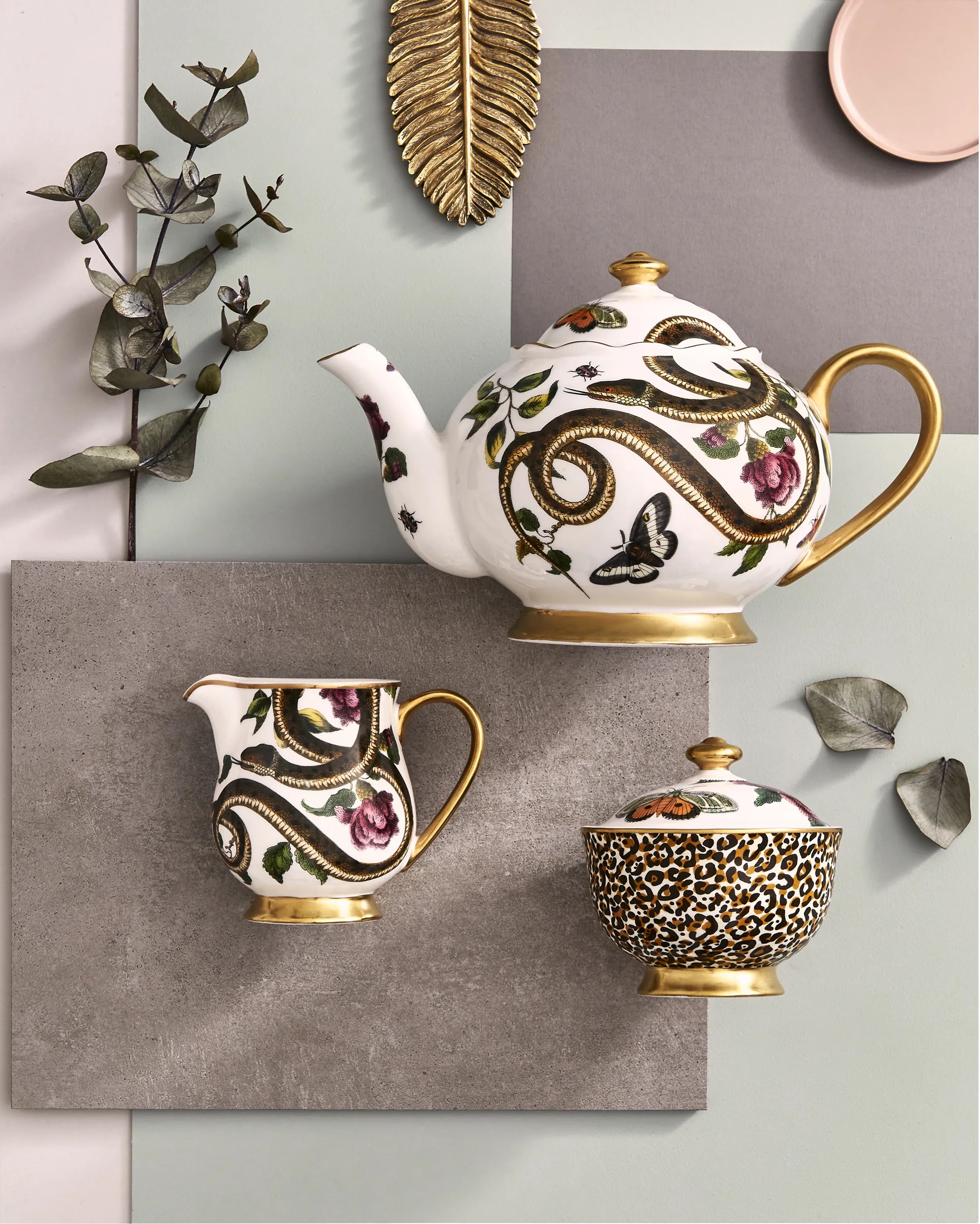 Spode Tekander Creatures Of Curiosity Tekande i Hvid/Lyserød/Grøn/guld, 3