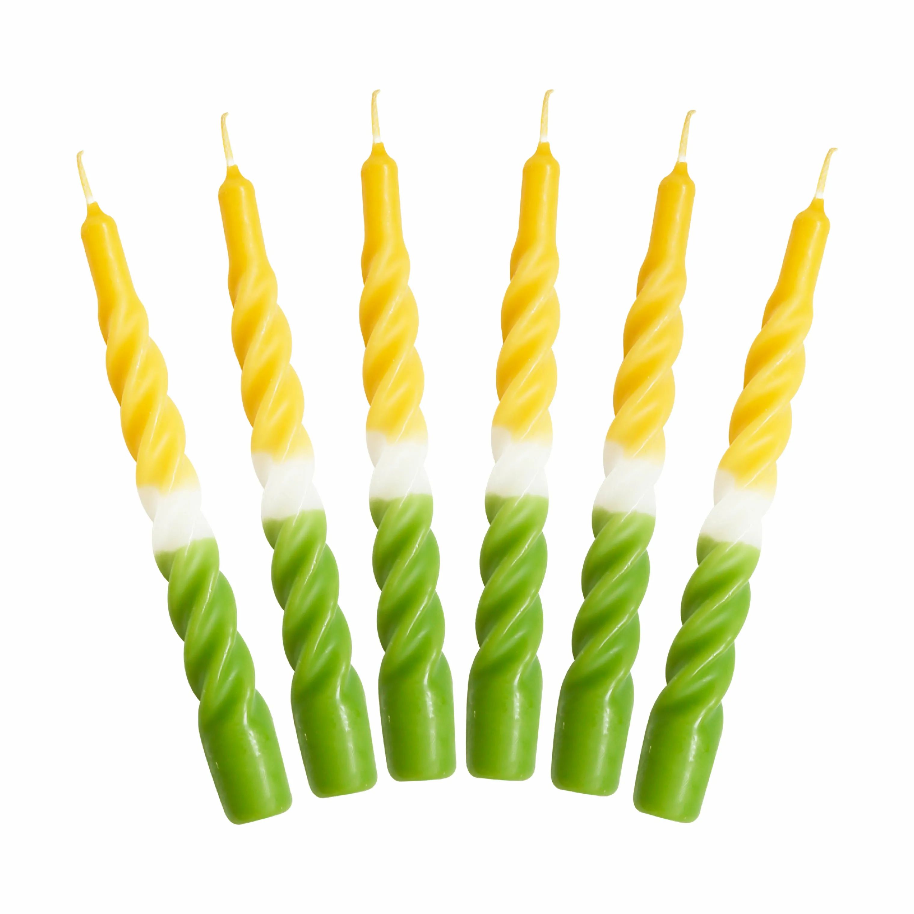 Candles with a twist Kronelys Lys - 6 stk. i Gul/hvid/grøn, 1