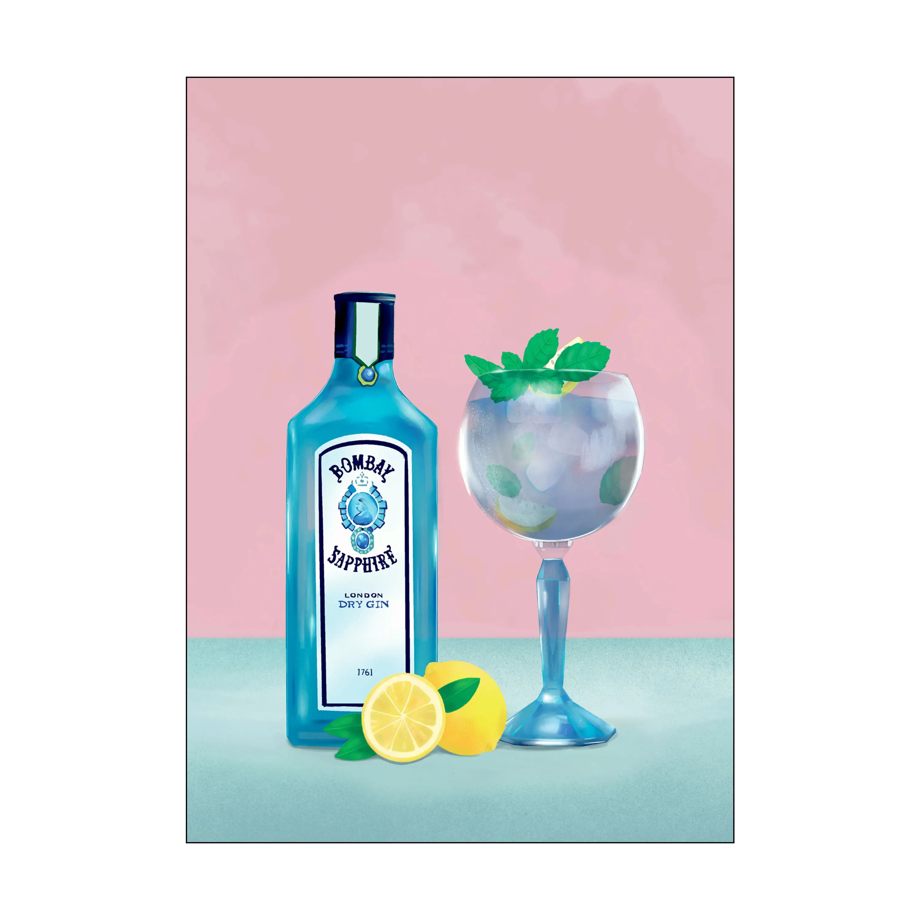 Poster&Frame Plakater Plakat - Gin Cocktail i Multifarvet, B30 x L40 cm, 1
