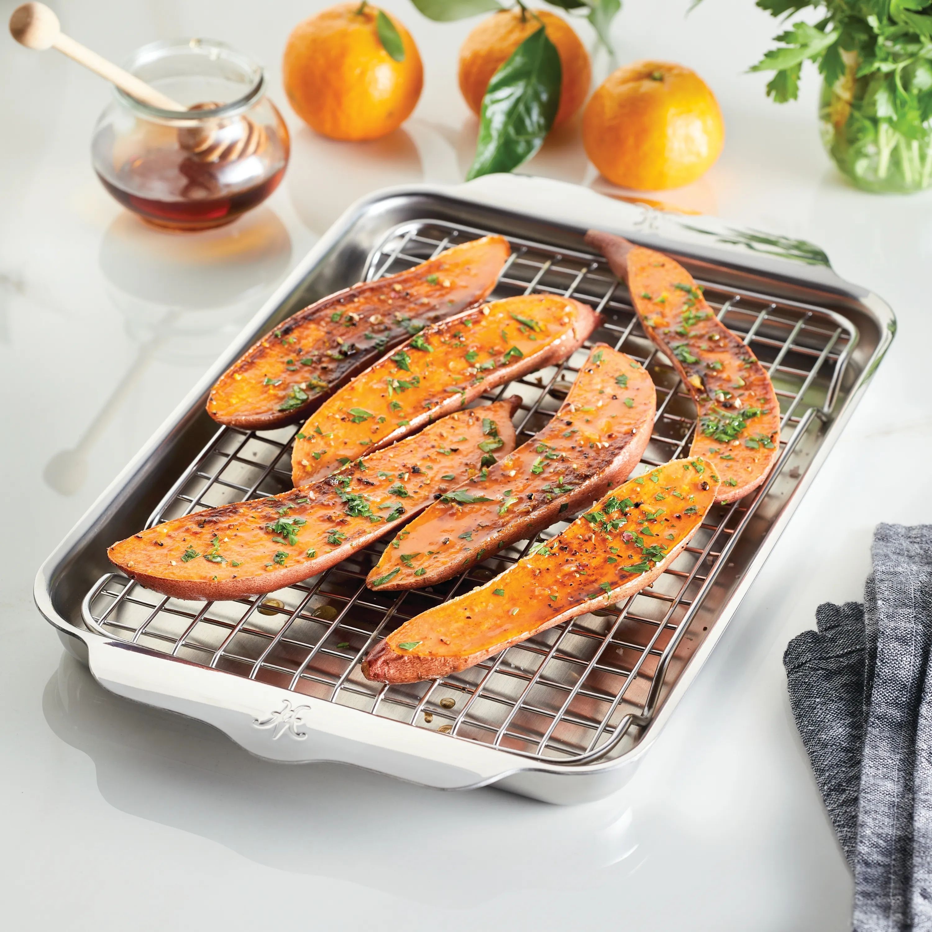 Hestan Bradepander OvenBond Bageplade m. rist i Rustfrit stål, B24,09 x L39,13 cm, 2