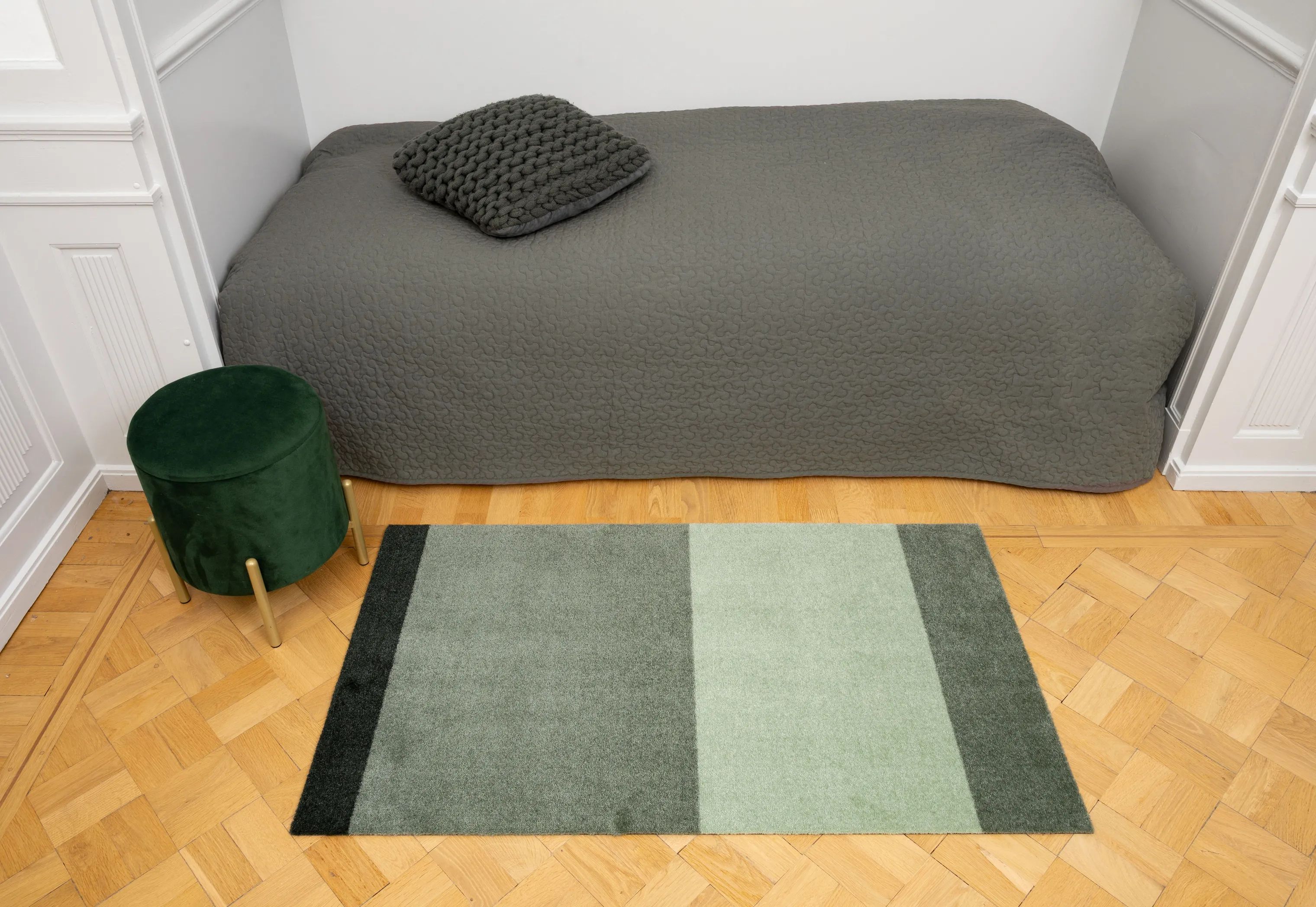 Tica Copenhagen Gulvtæpper Stripes Horisontal Gulvtæppe i Lysgrøn/støvetgrøn/mørkegrøn, B67 x L120 cm, 3