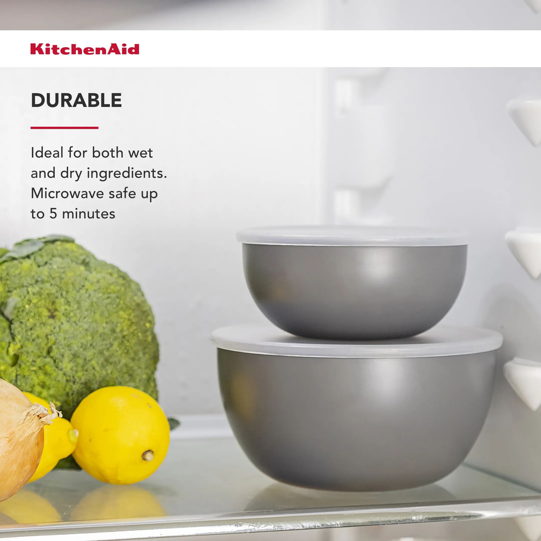 KitchenAid Røreskålsæt Coreline Opbevarings skålsæt m. låg - 8 dele i Grey, 7