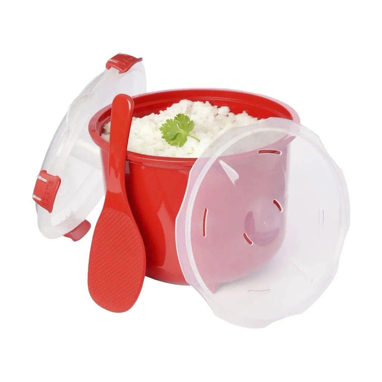 Sistema Opbevaringsbokse Microwave Riskoger m. steamer i Rød, 1