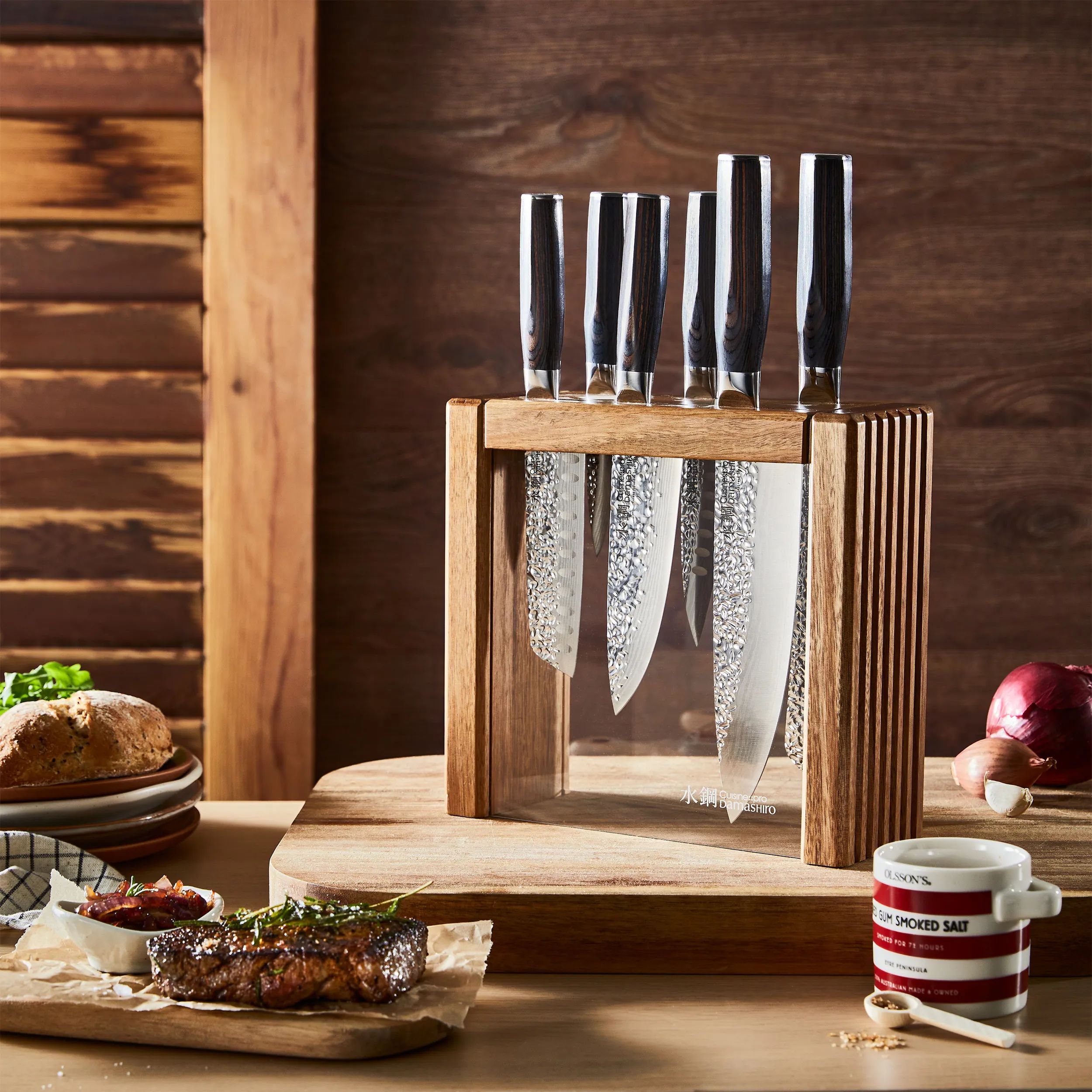 THE CUSTOM CHEF™ Knivblokke med knive Cuisine::pro® Damashiro® Emperor™ Makoto Knivblok - 7 dele i Silver / Pakkawood, 2