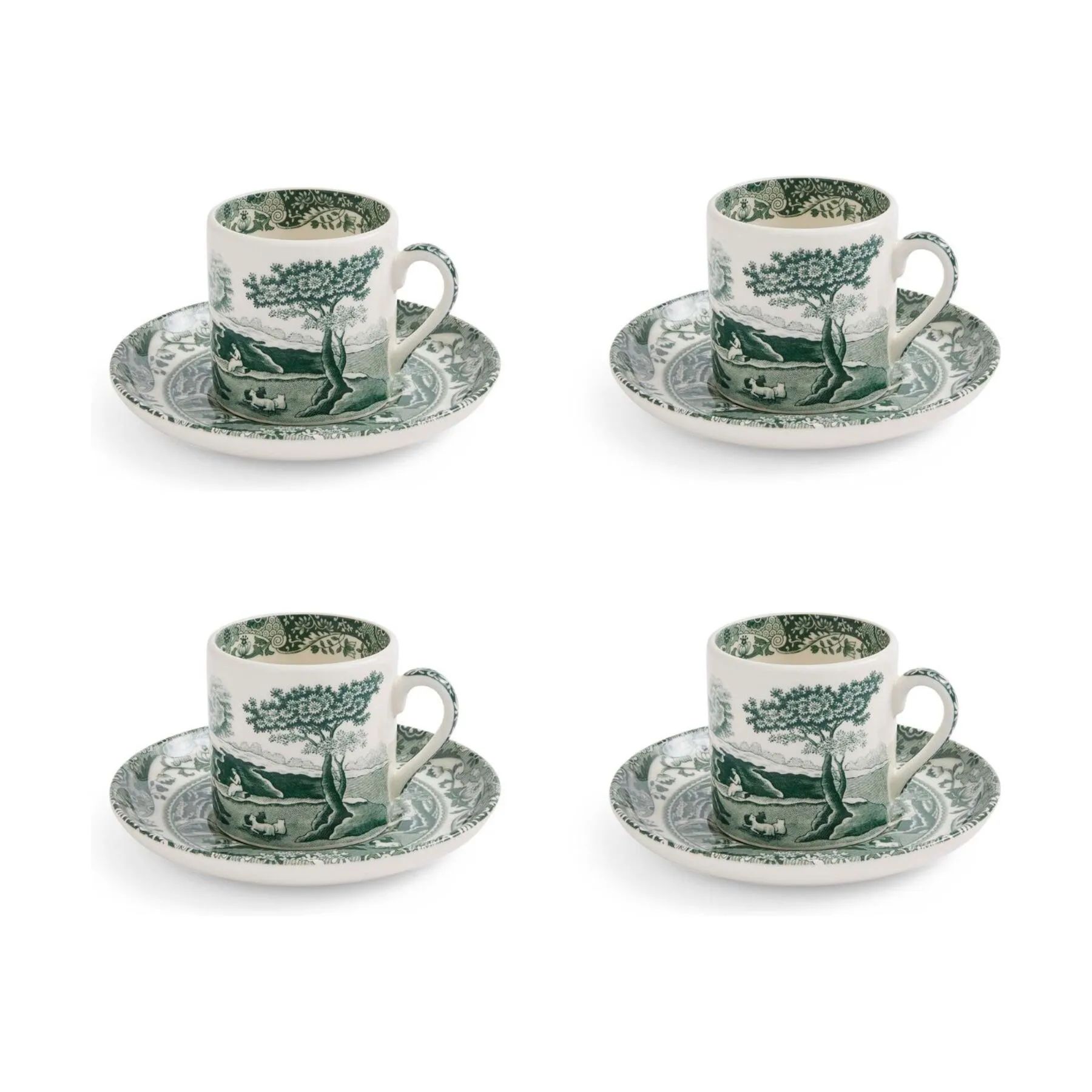 Spode Krus og kopper med hank Heritage Green Italian Espressokop m. underkop - 4 stk. i Grøn/hvid, 1