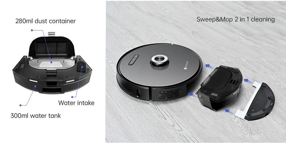 Proscenic Robotstøvsugere 2-i-1 Robot- og moppestøvsuger M8Pro i sort, 6