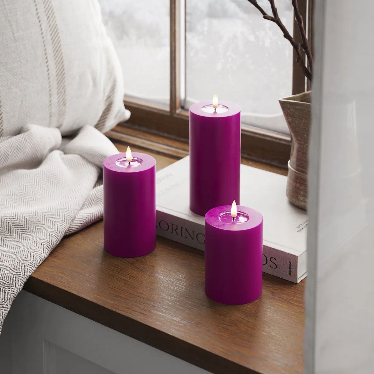Deluxe Homeart LED-lys Real Flame LED Bloklys i Violet , 10 cm, 3