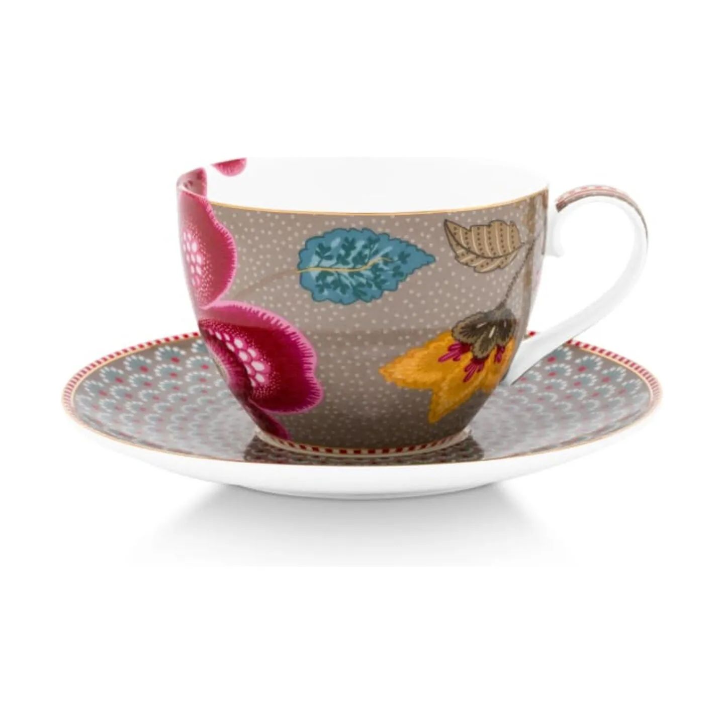 PIP Studio Krus og kopper med hank Blooming Tales Kop m. underkop i Khaki, 1