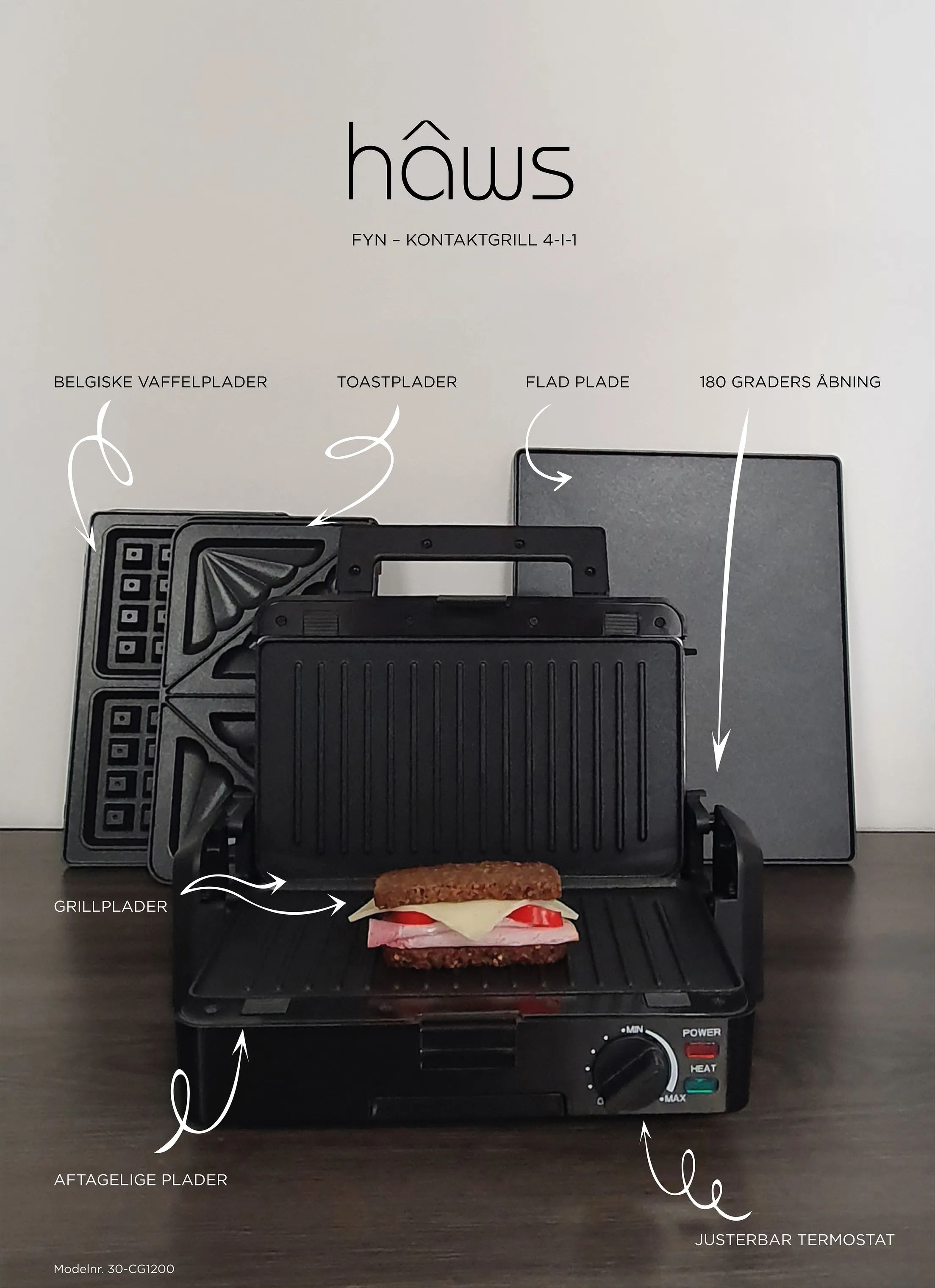 Hâws Bordgrill CG1200 Kontaktgrill 4-i-1 i Sort, 2