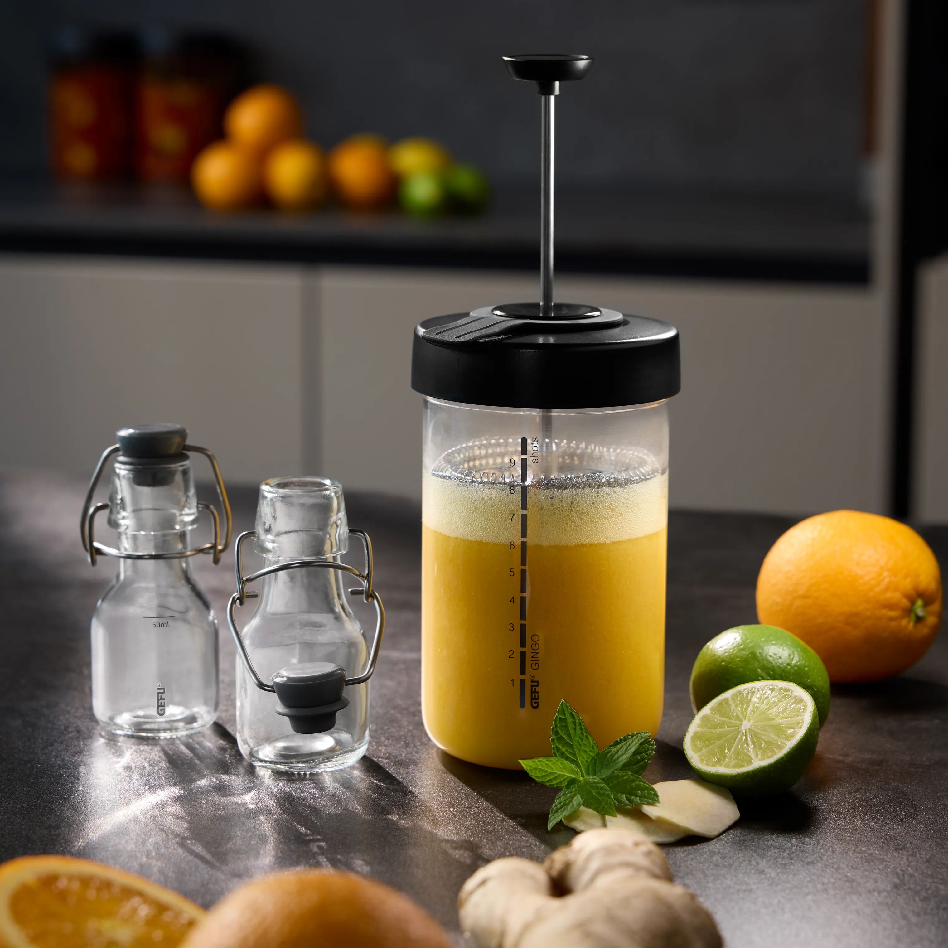 Gefu Opbevaringsglas Gingo Shotdispenser i sort, 2