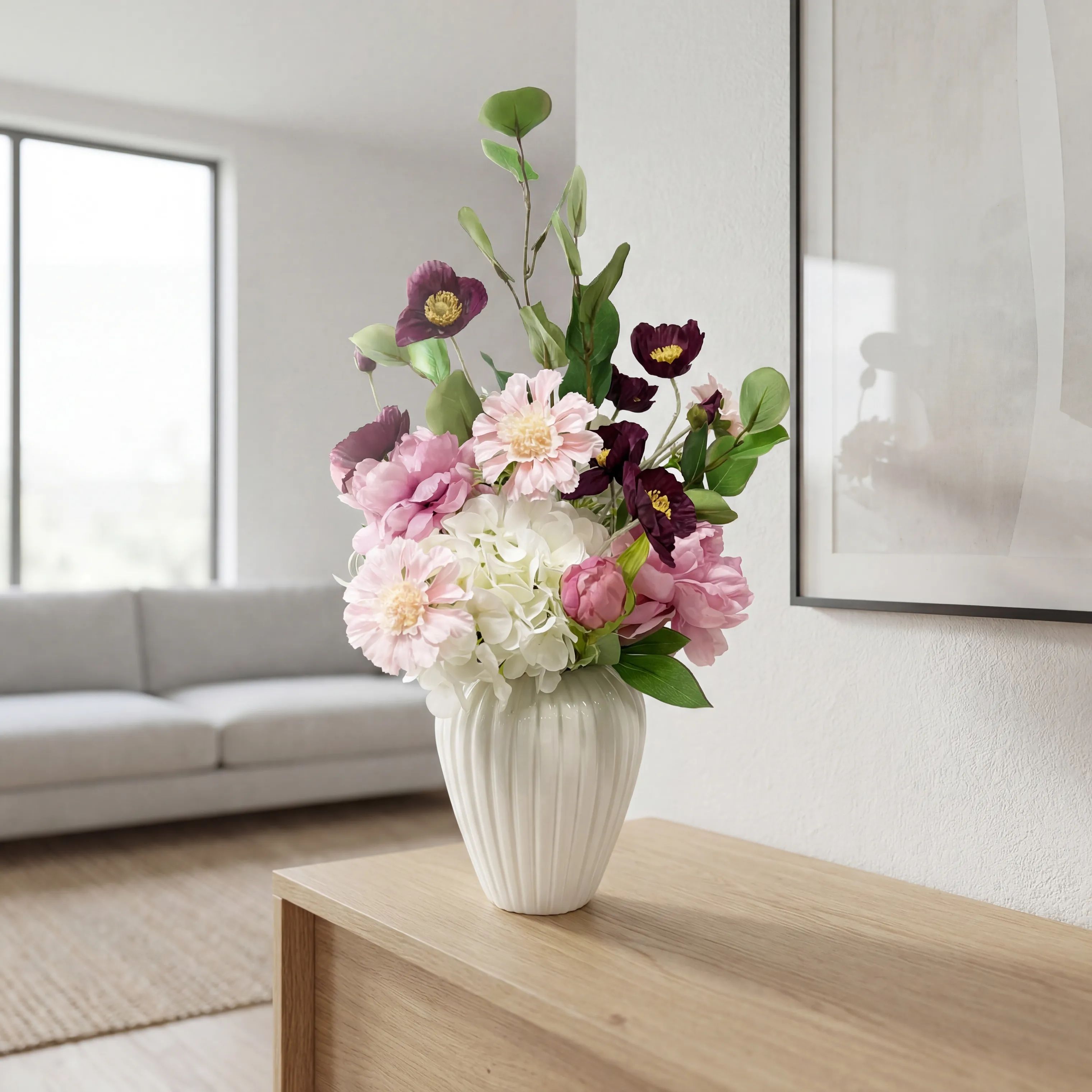 everbloom Kunstige blomster Kunstig Blomsterbuket i Hvid/Lyserød, 3