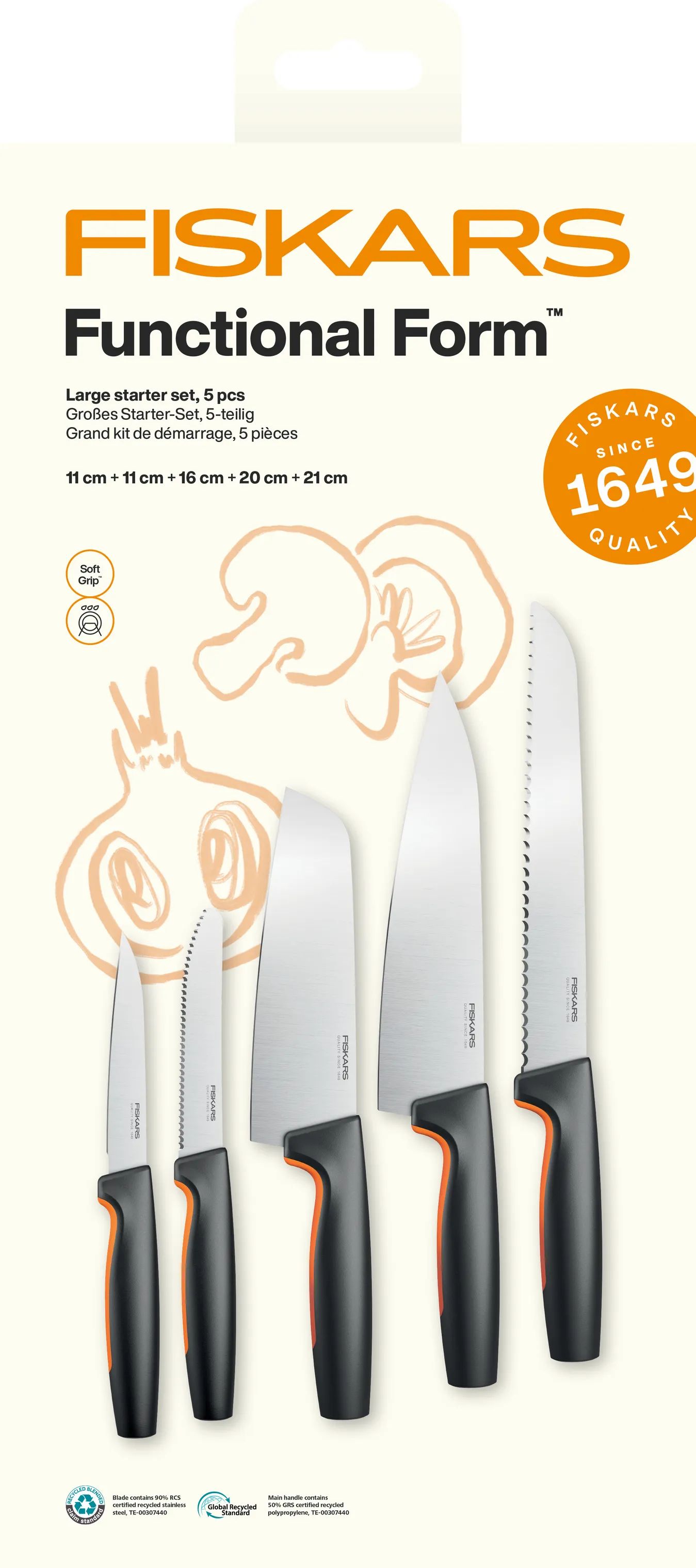 Fiskars Knivsæt Functional Form Knivsæt - 5 dele i Sort/Orange, 2
