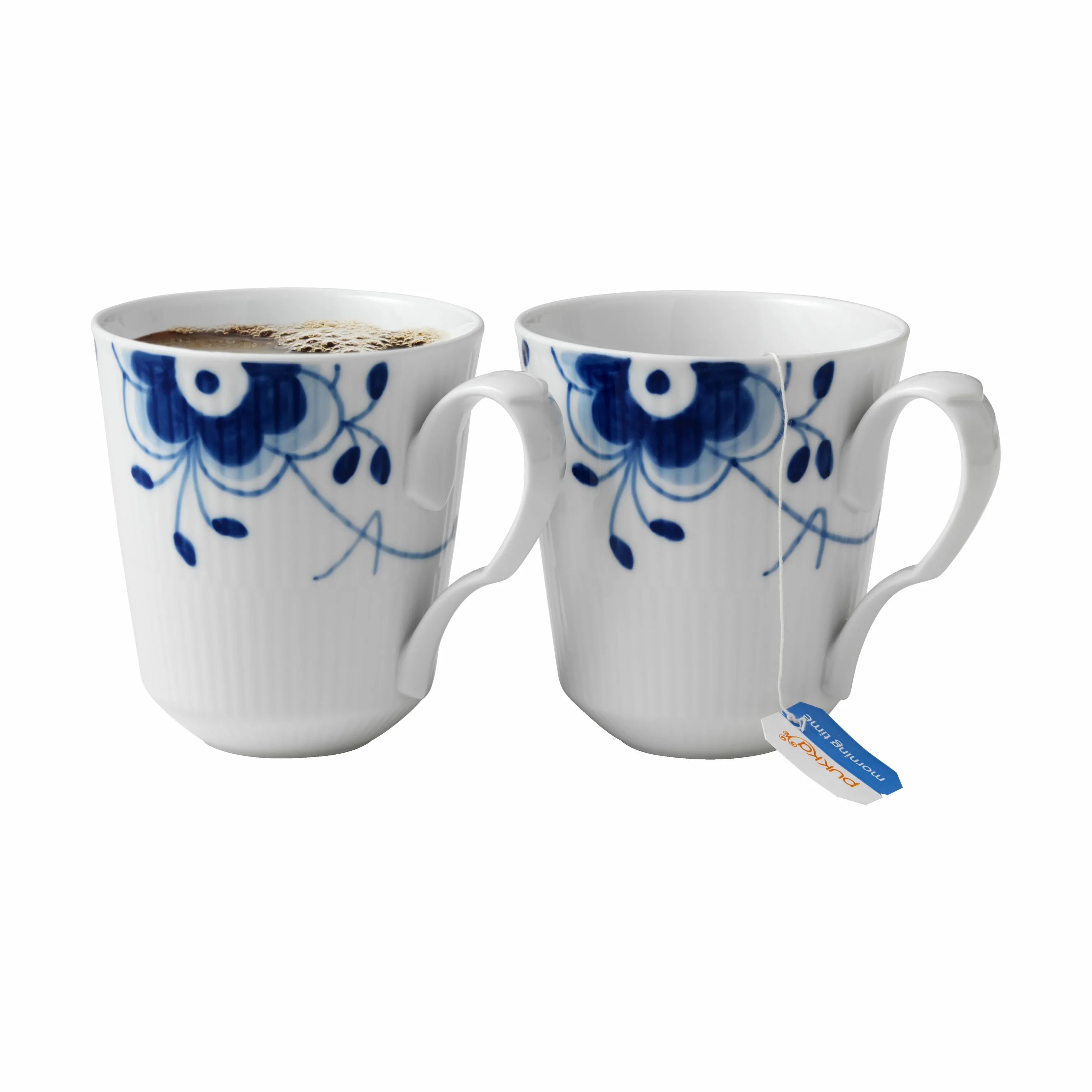 Royal Copenhagen Krus og kopper med hank Blå Mega Riflet Krus - 2 stk. i Koboltblå/hvid, 38 cl, 4