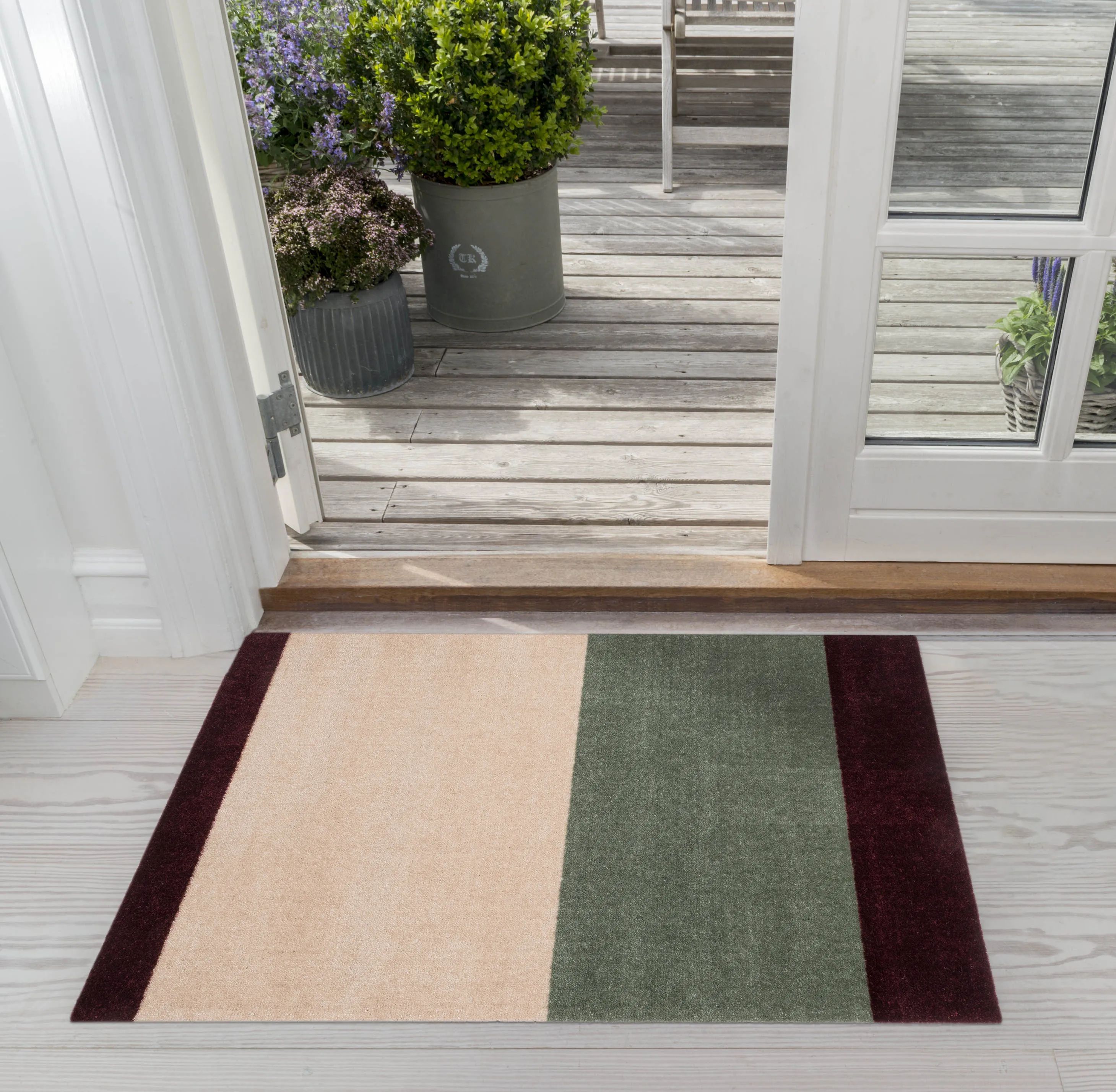 Tica Copenhagen Dørmåtter Stripes Horisontal Gulvmåtte i Grøn/Ivory/Bordeaux, B60 x L90 cm, 3