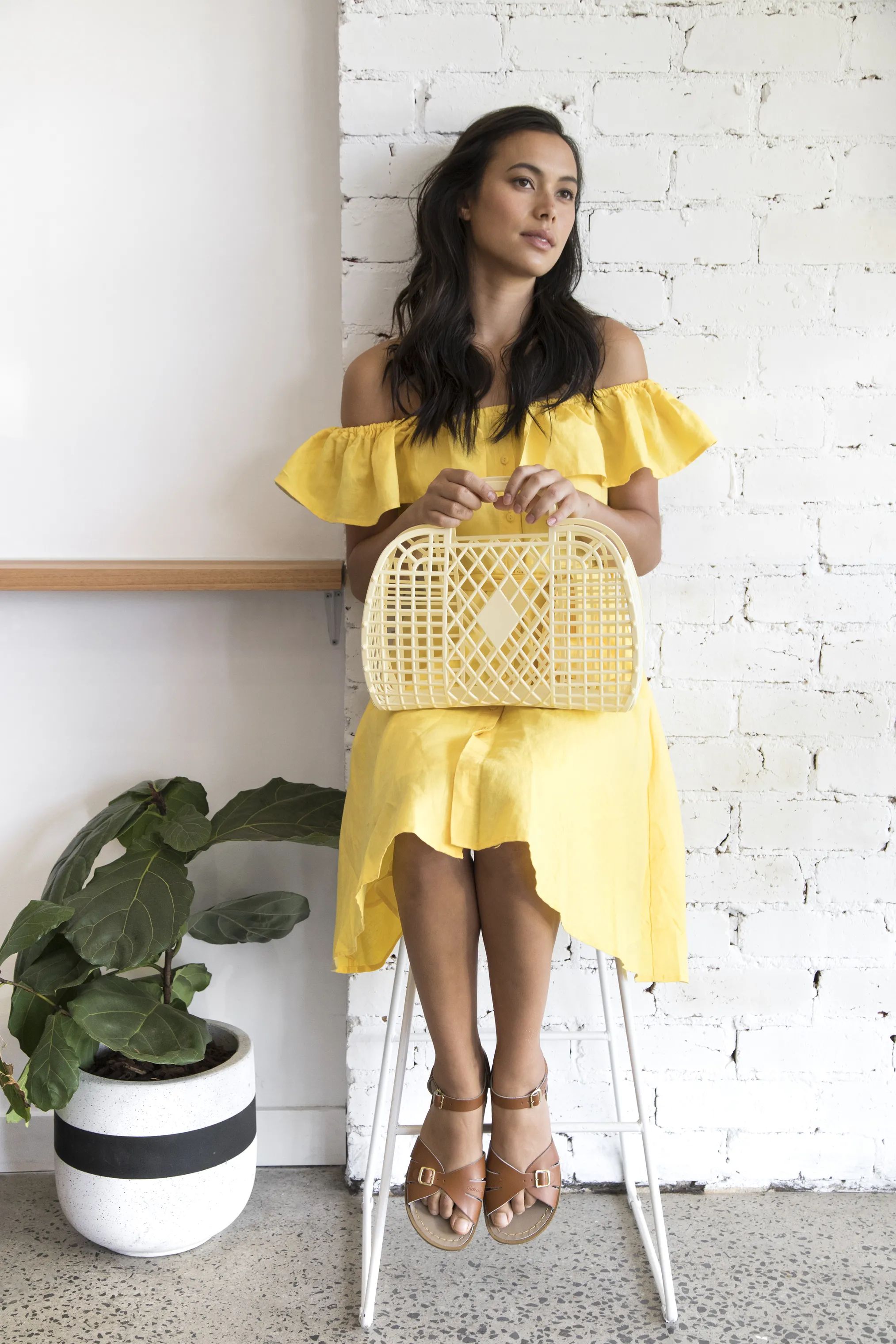 Sun Jellies Øvrigt interiør Retro Basket Retro Taske - Stor i Yellow B 14 x L 35 x H 30 cm, 2