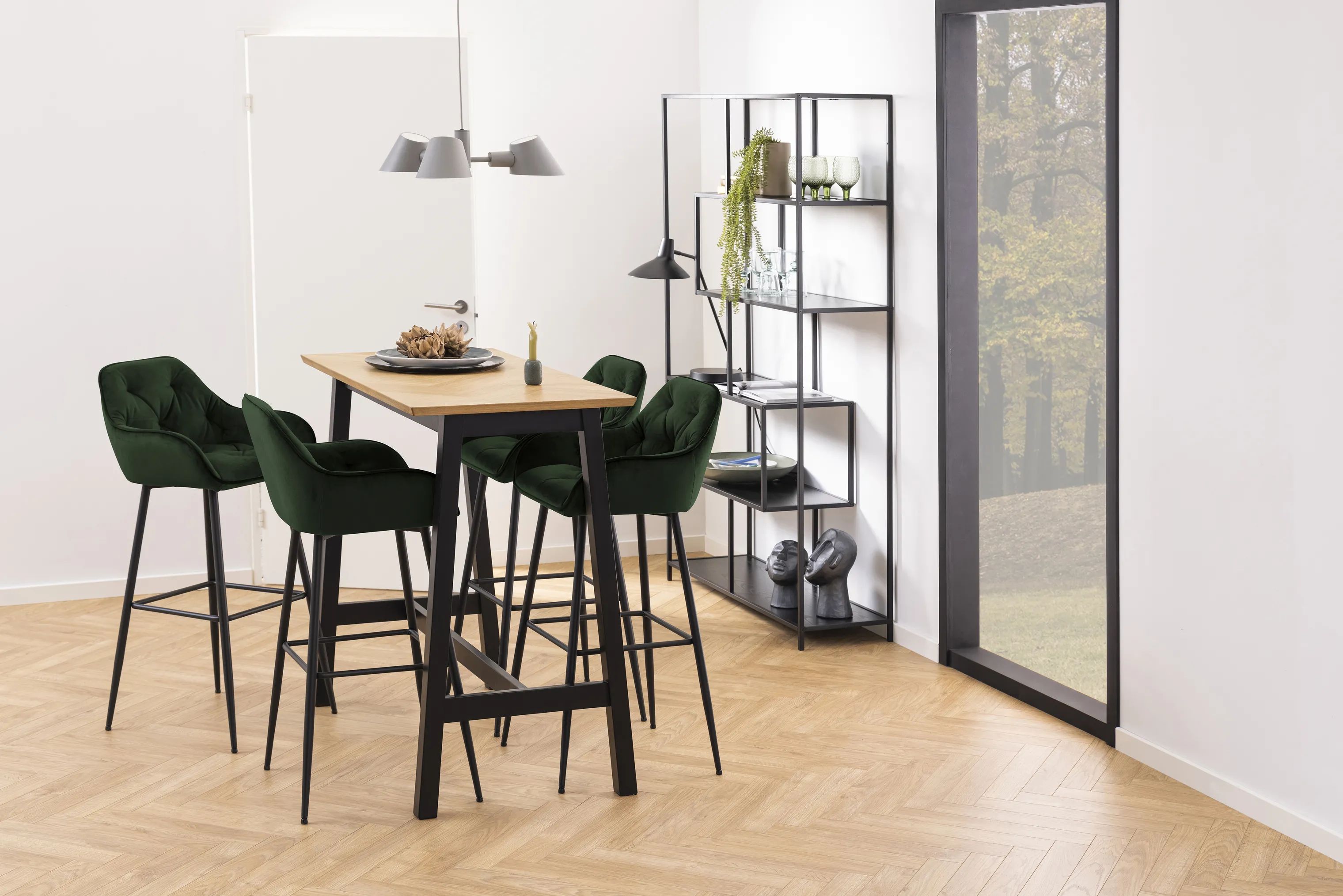 CASA Living Barstole Brooke Barstol - 2 stk. i skovgrøn/sort, 3