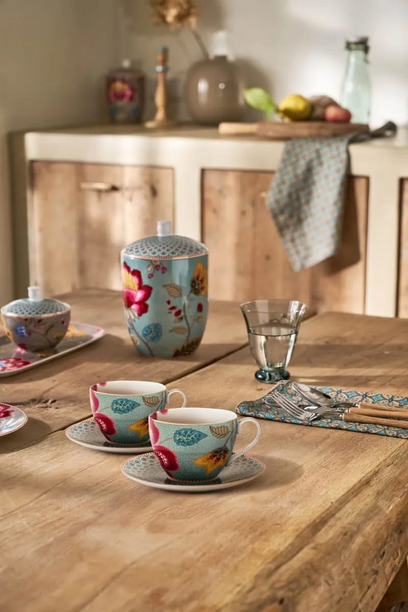 PIP Studio Krus og kopper med hank Blooming Tales Kop m. underkop - 2 stk. i Blue, 2