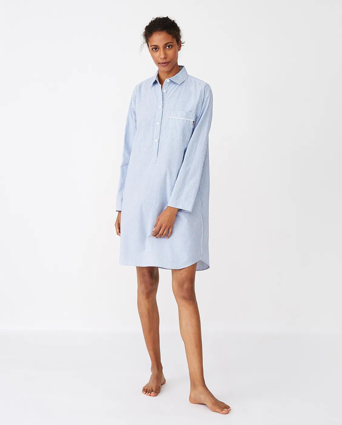 Lexington Pyjamas Icons Pyjamasskjorte Organic Dame i Blue/White, M, 2