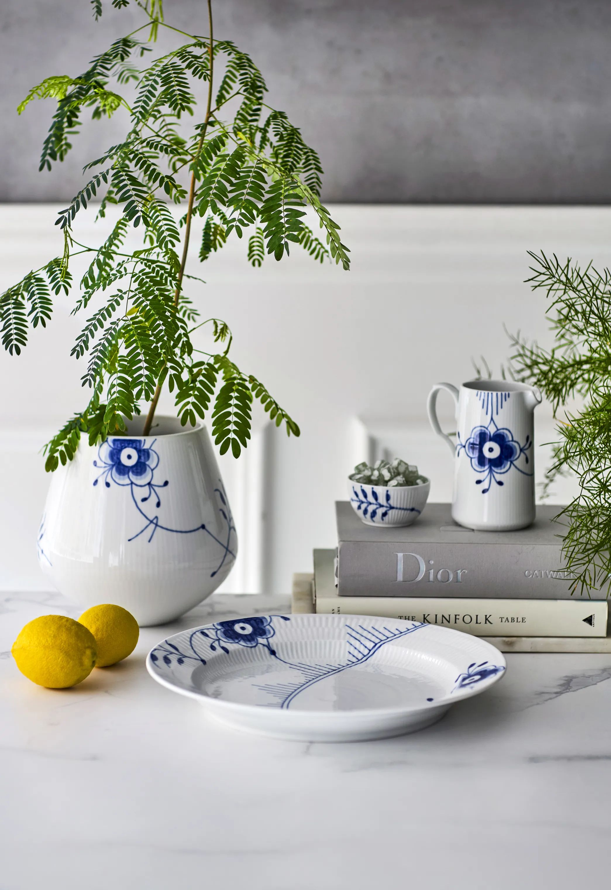 Royal Copenhagen Serveringsfade Blå Mega Riflet Fad i 35 cm, 6
