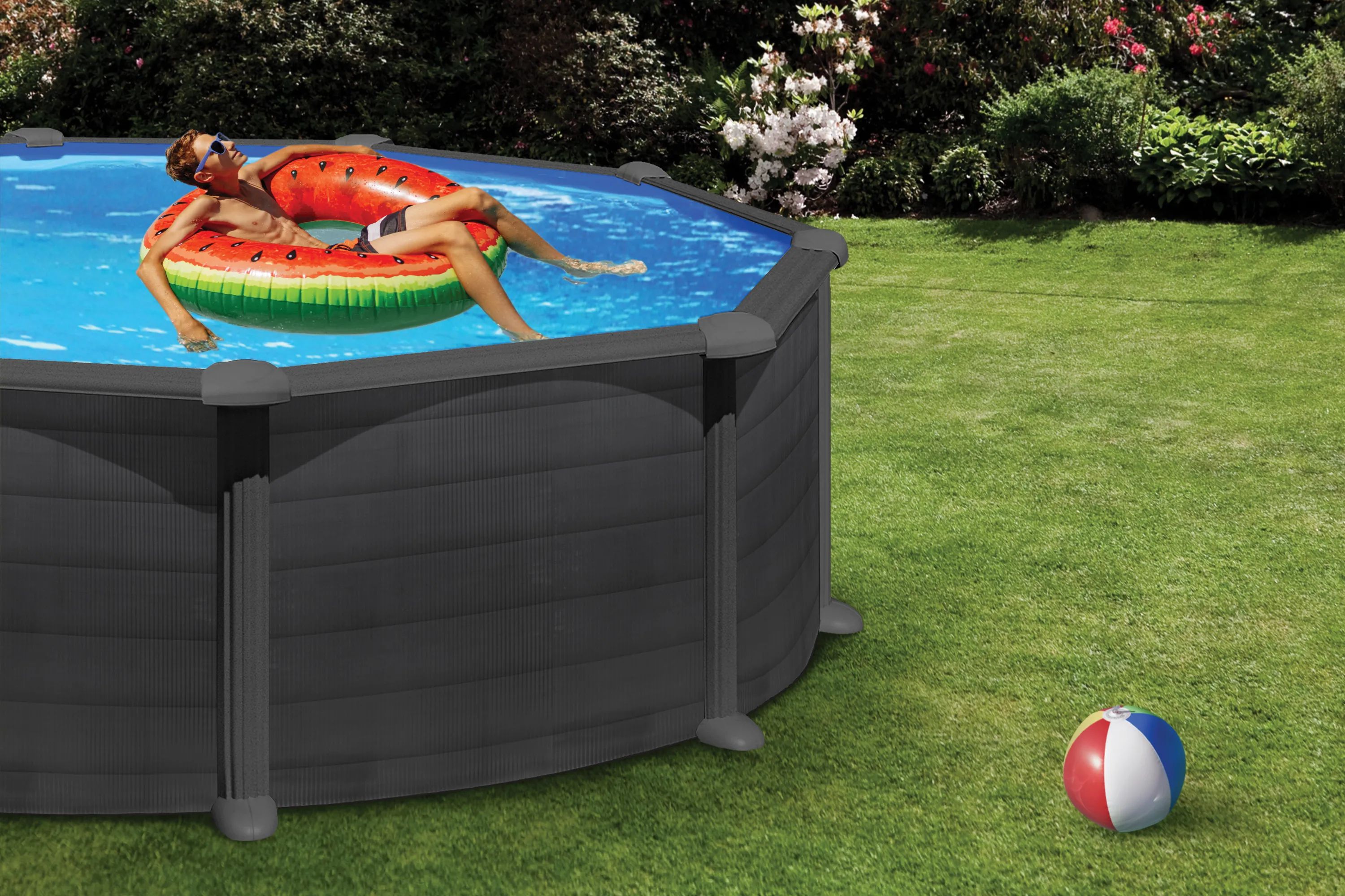 Swim & Fun Pools Basic Poolpakke - 8 dele i sort, Kapacitet: 11.250 liter, 2