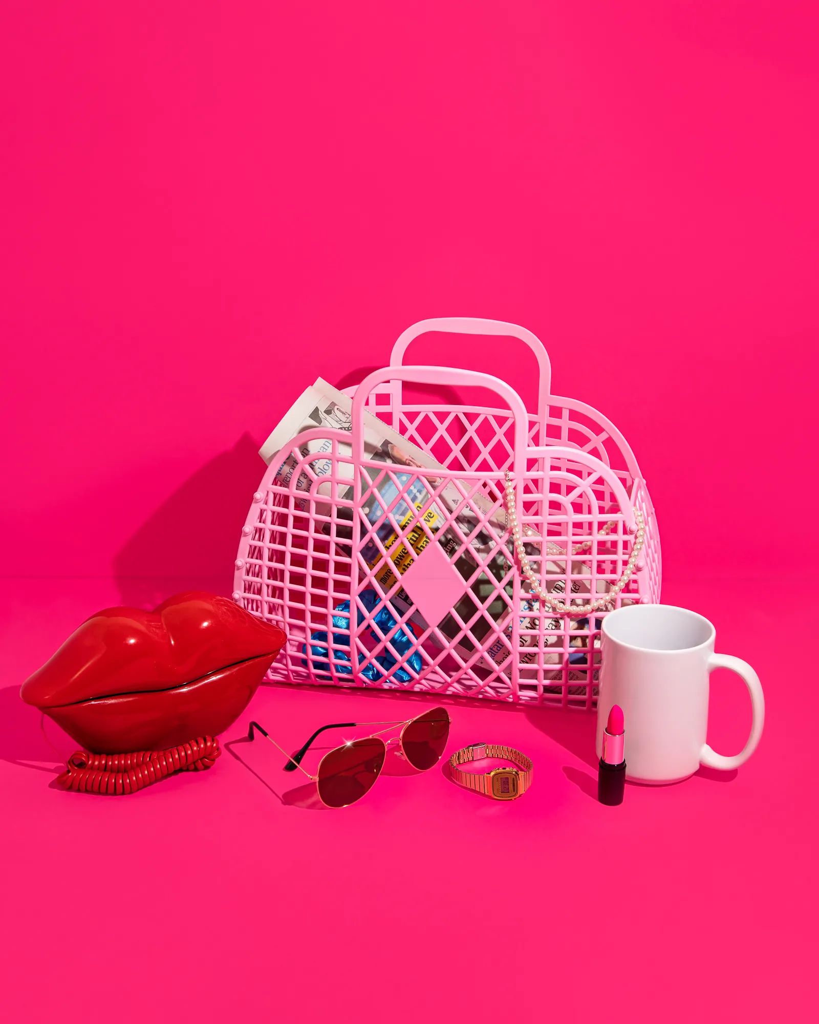 Sun Jellies Øvrigt interiør Retro Basket Small Retro Taske - Lille i Bubblegum Pink B 11 x L 31 x H 25,5 cm, 2
