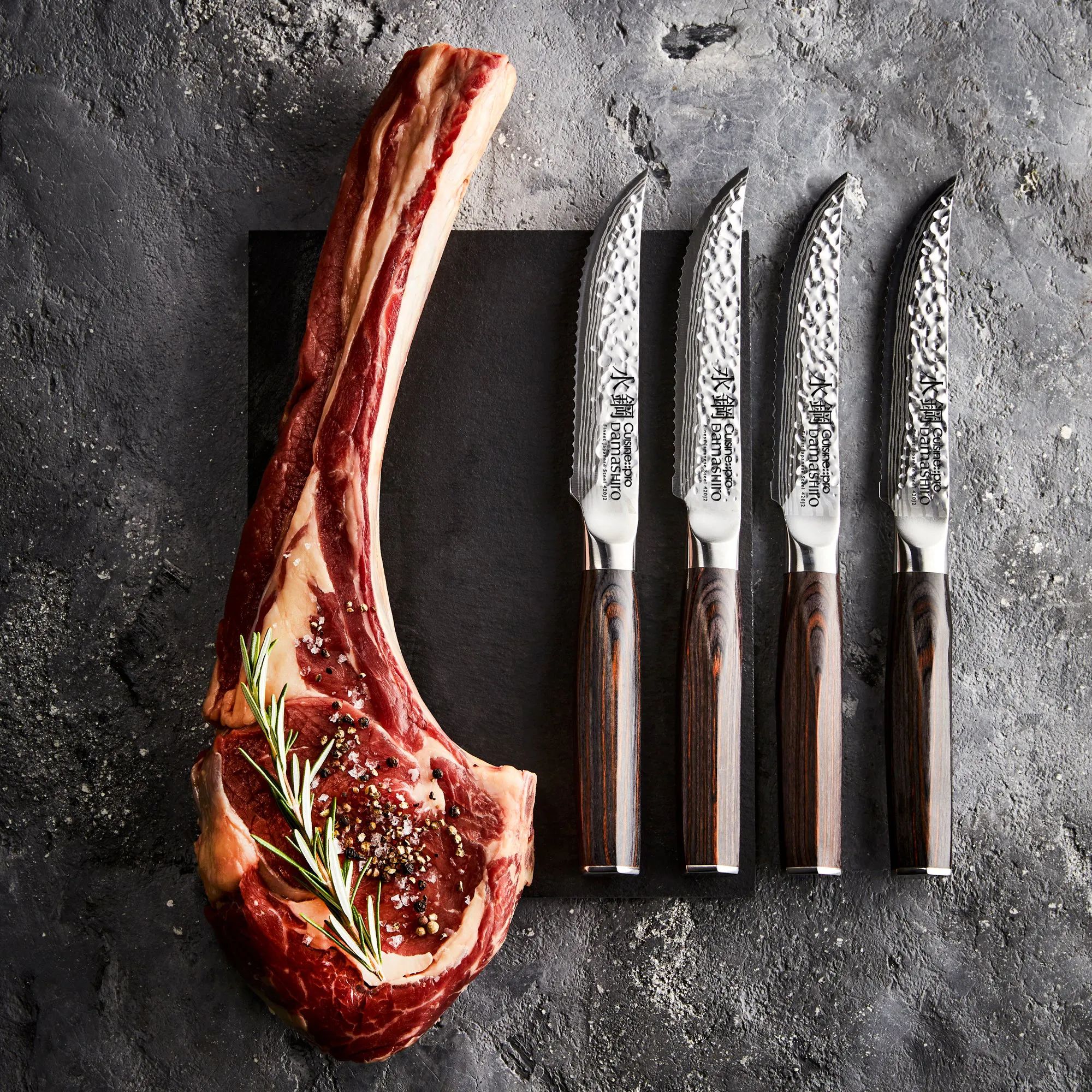 THE CUSTOM CHEF™ Steakknive Cuisine::pro® Damashiro® EMPEROR Cuisine::pro Damashiro EMPEROR Steakknivssæt - 4 dele i Sølv/sort, 3