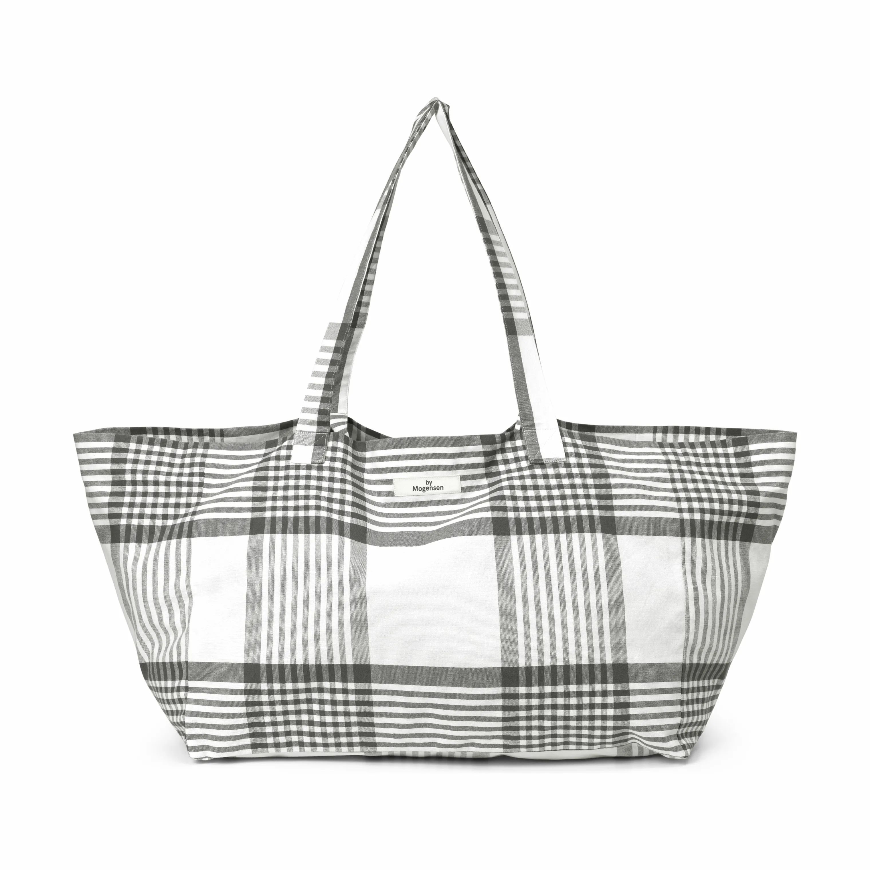 By Mogensen Indkøbskurve Large Checks Shopperbag i Grå/rød/creme, 1