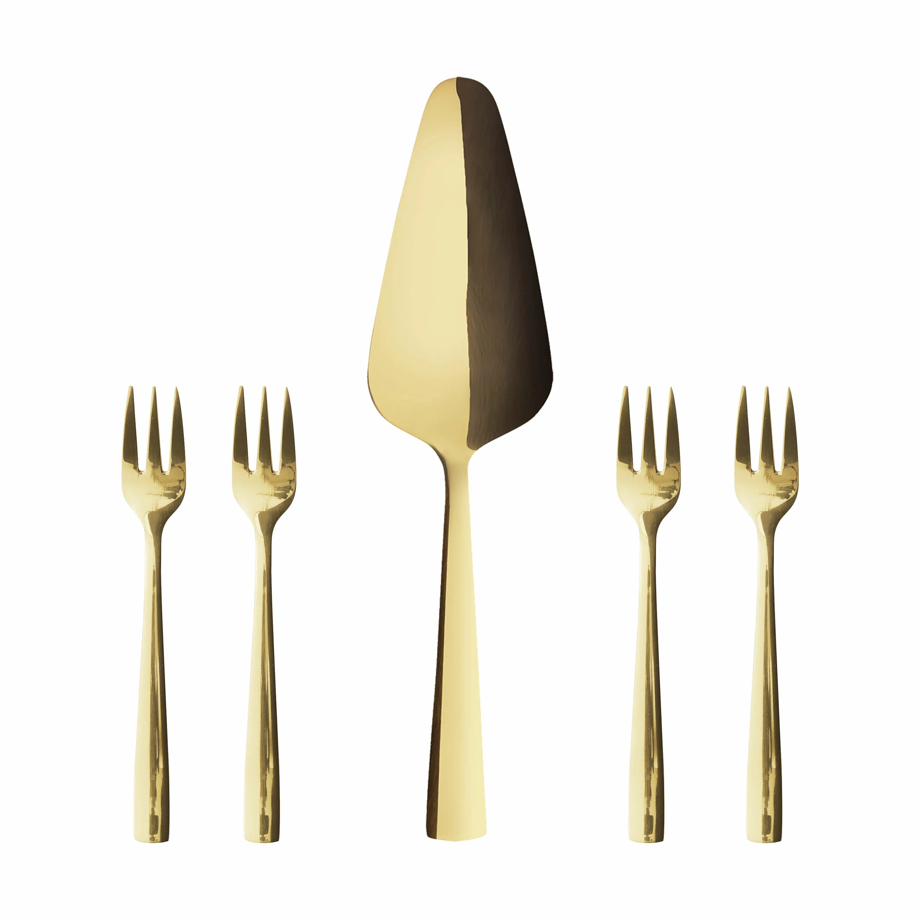 RAW by Aida Lagkageknive og -spader Kagesæt - 5 dele i Guld, 1