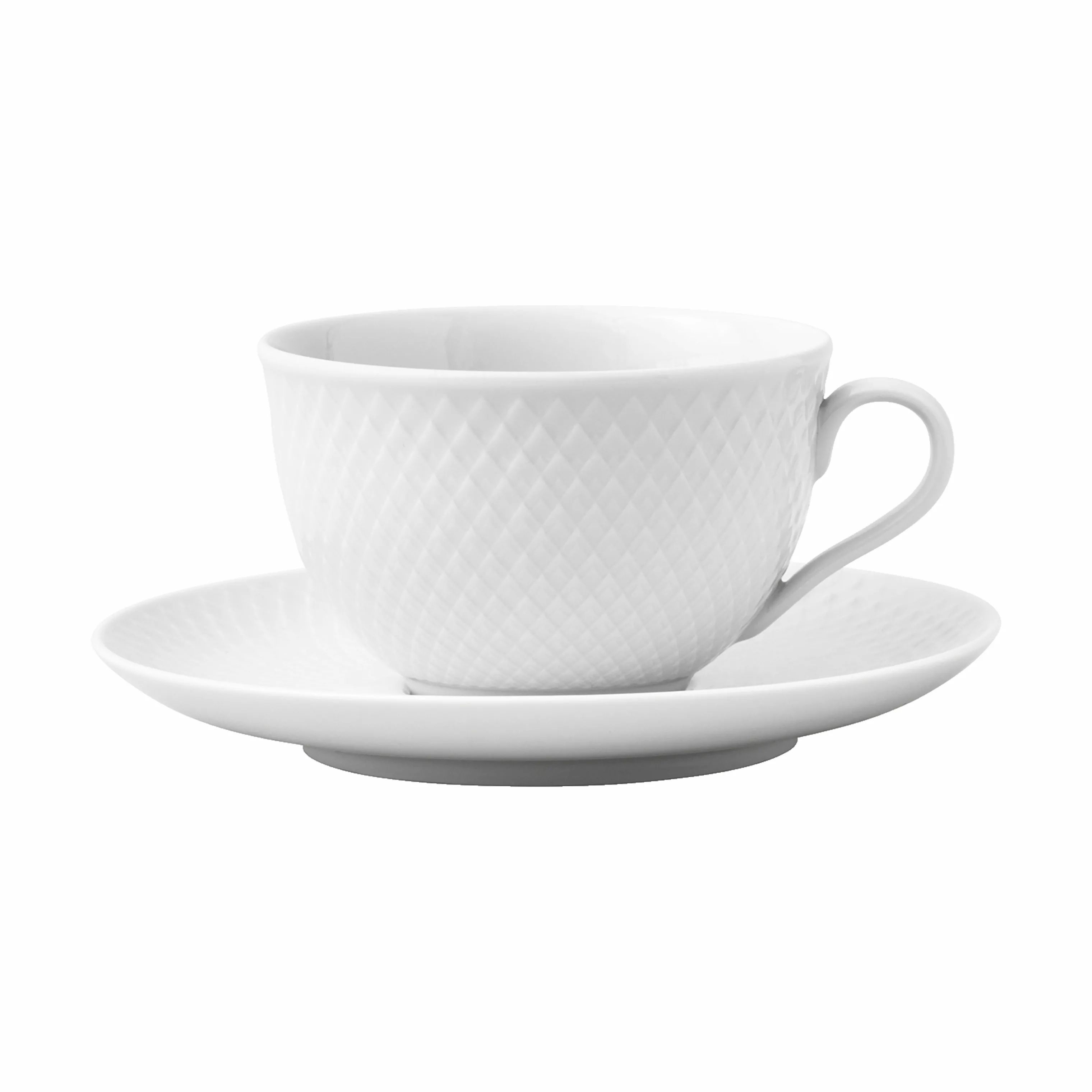 Lyngby Porcelæn Krus og kopper med hank Rhombe Kop m. underkop i Hvid, 24 cl, 1