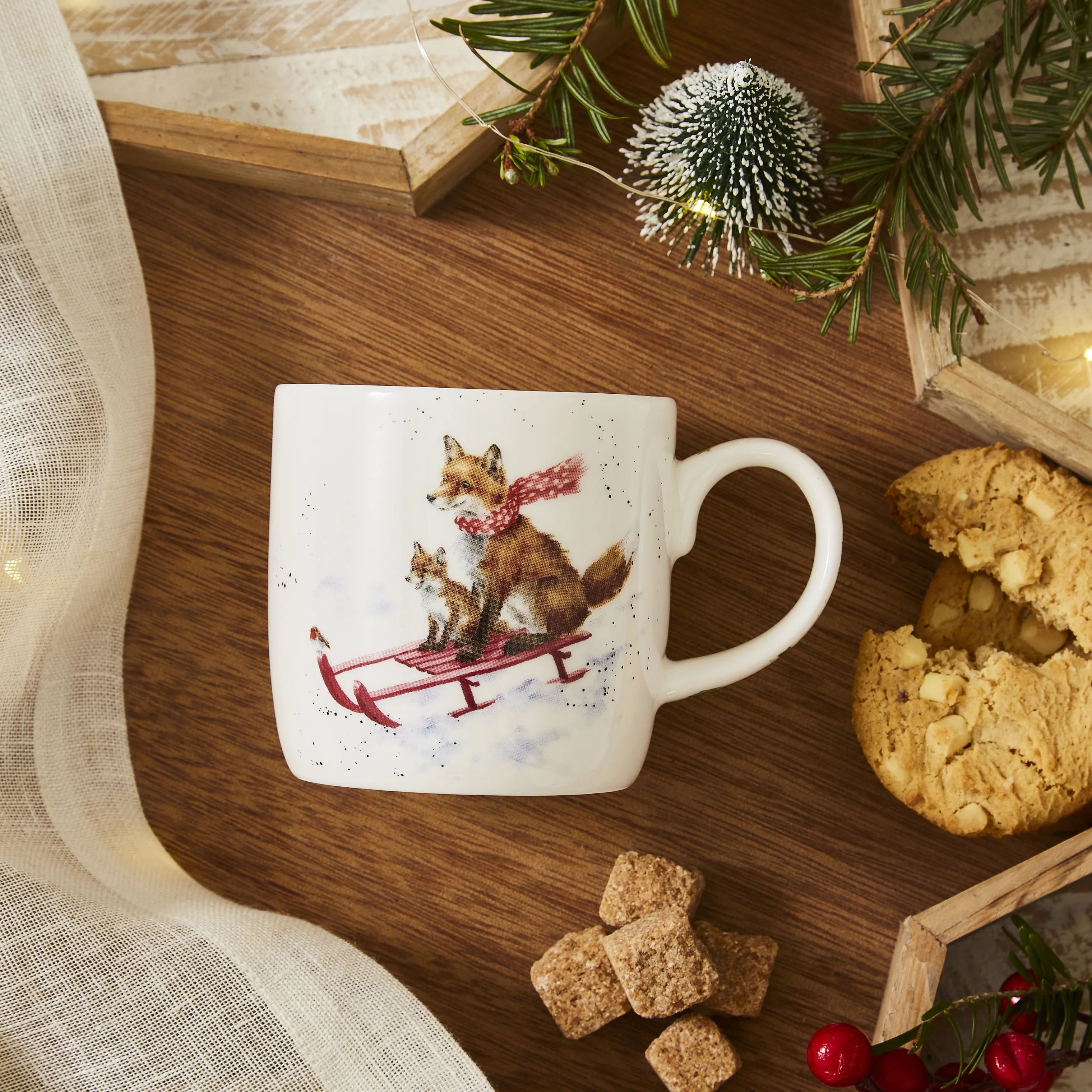 Royal Worcester Krus og kopper med hank Wrendale Krus - Sleigh ride i Julekrus, 2