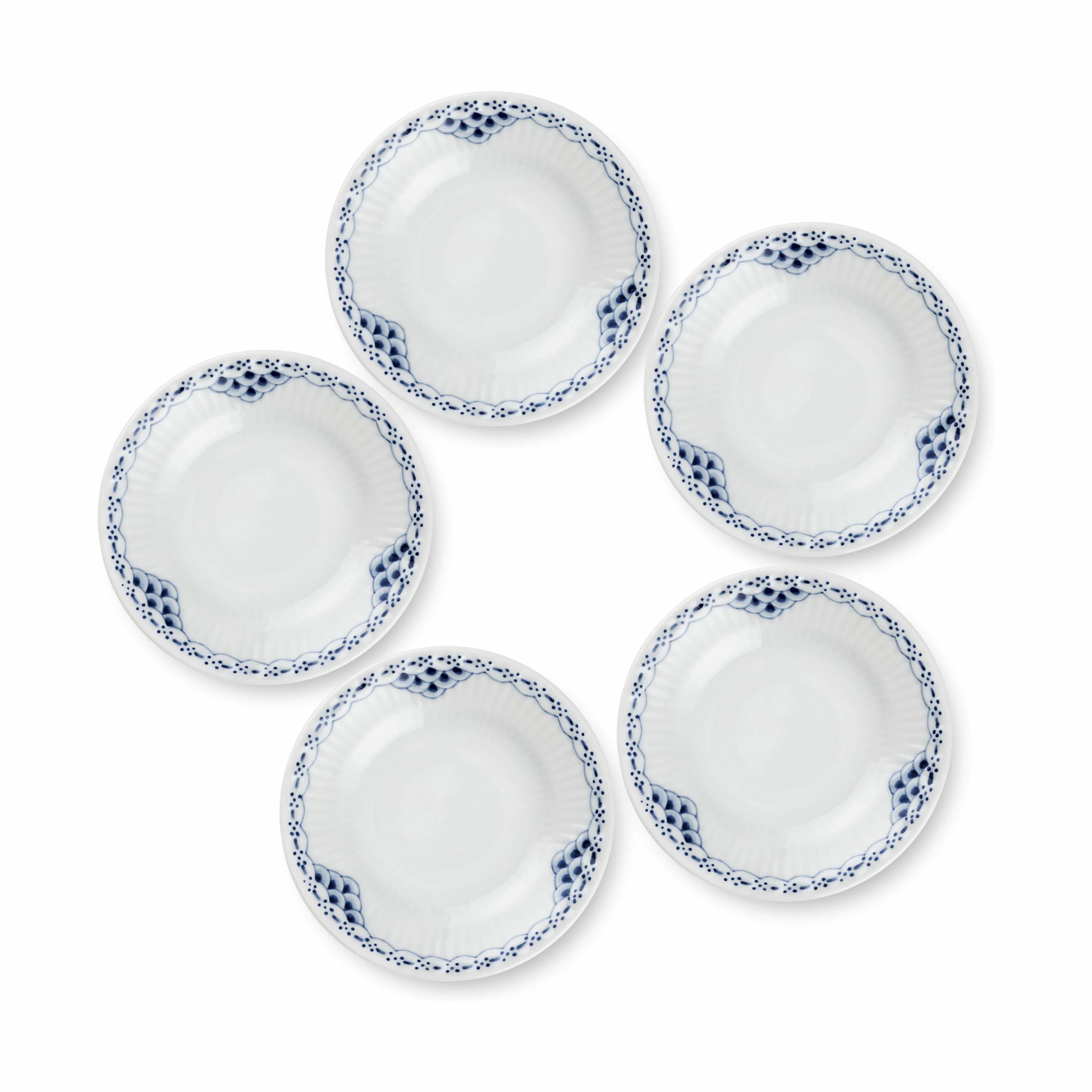 Royal Copenhagen Kagetallerkener Prinsesse Tallerken - 5 stk. i Koboltblå/hvid, 11 cm, 1