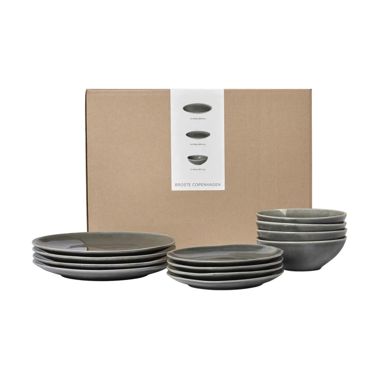 Broste Copenhagen Middagstallerkener Nordic Rain Middagssæt - 12 dele i 12 stk., 1