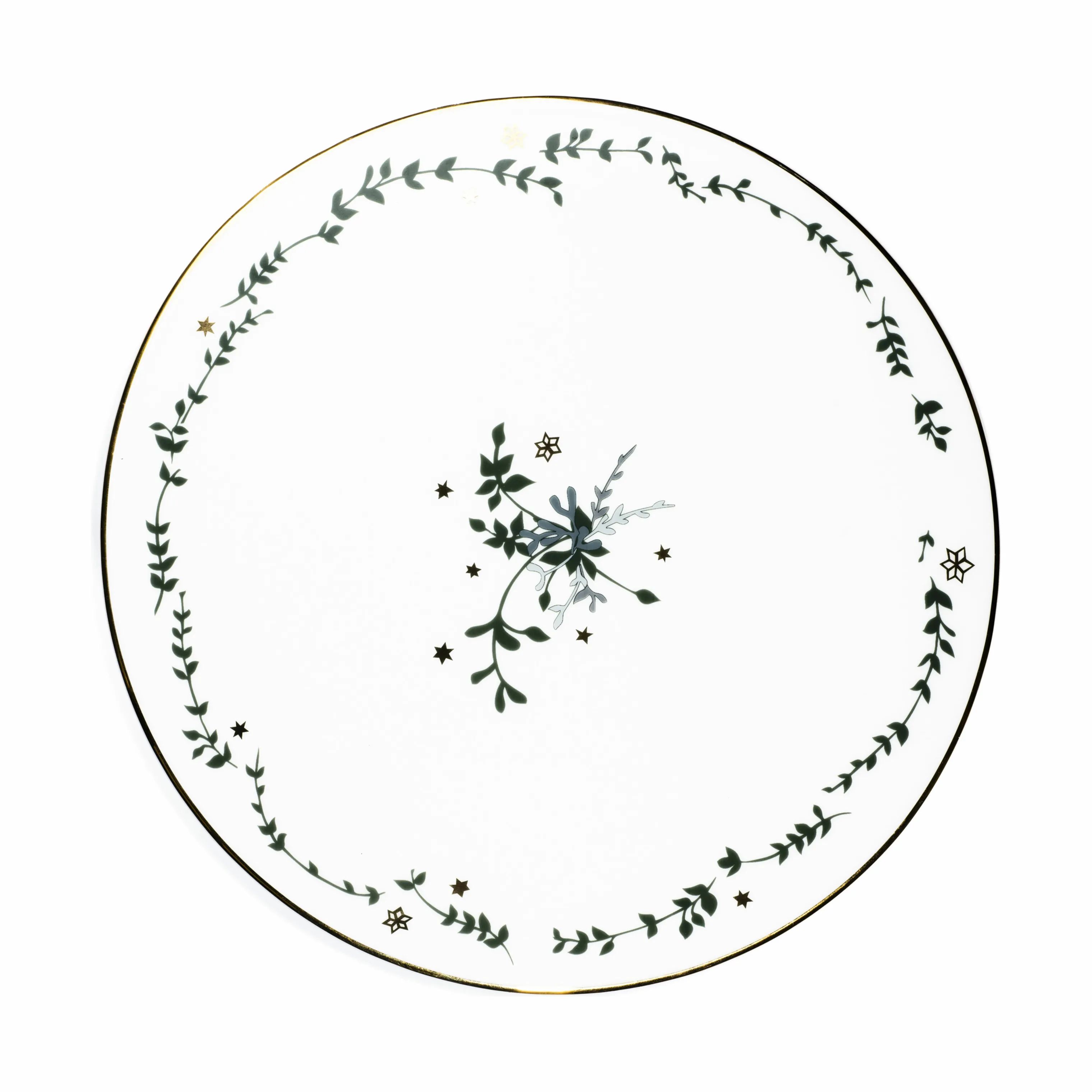 Jette Frölich Design Serveringsfade Vinterstjerner Kagefad i Grøn/guld, 29 cm, 4
