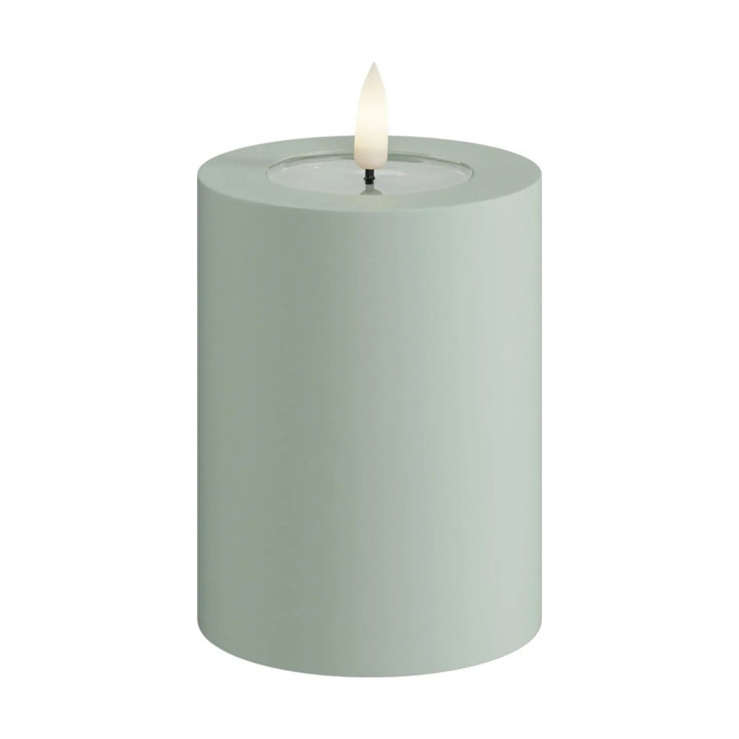 Deluxe Homeart LED-lys Real Flame LED Udendørs Bloklys i Salvie Green , H10 x Ø7,5 cm, 1