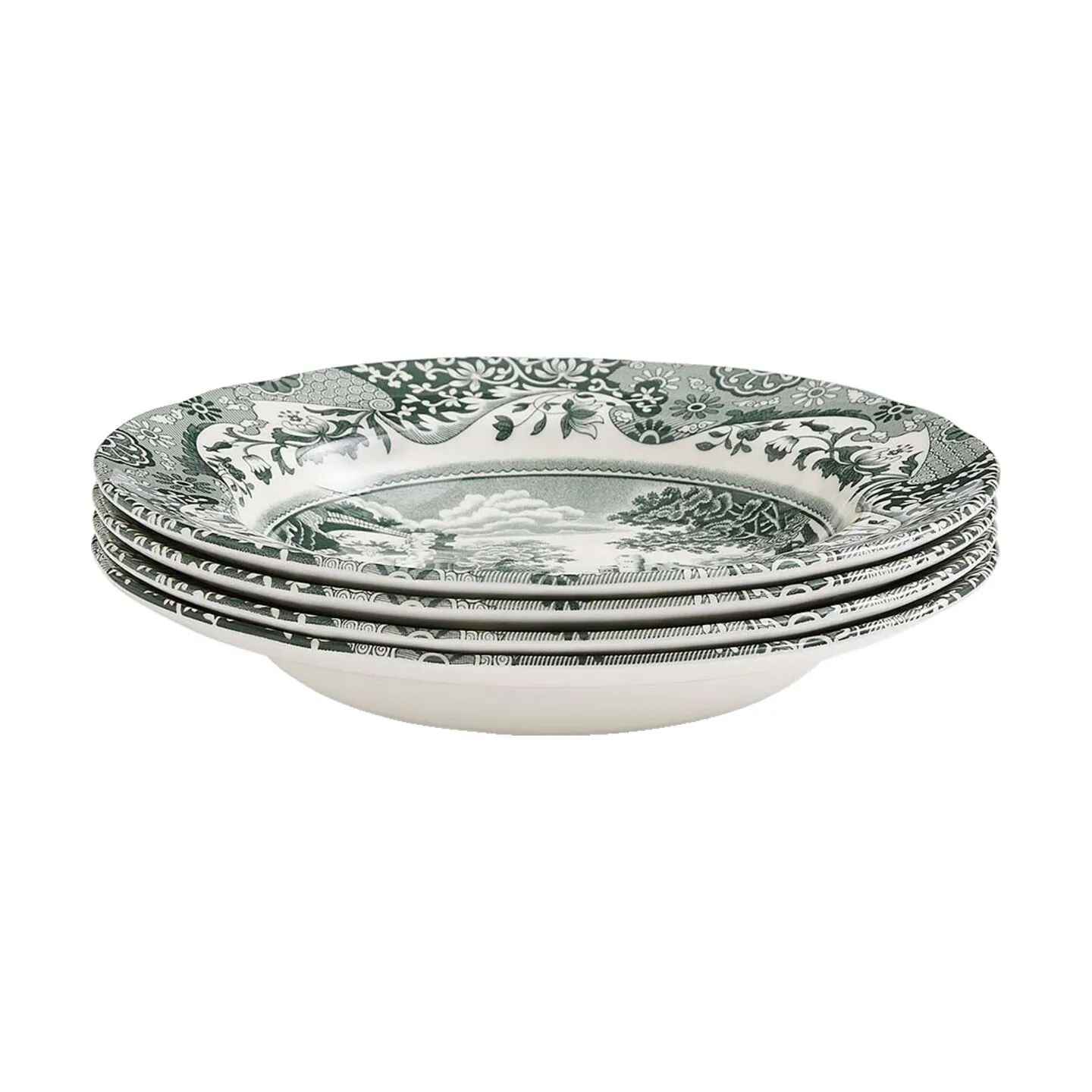 Spode Suppeskåle Heritage Green Italian Suppertallerken - 4 stk. i Grøn/hvid, 4