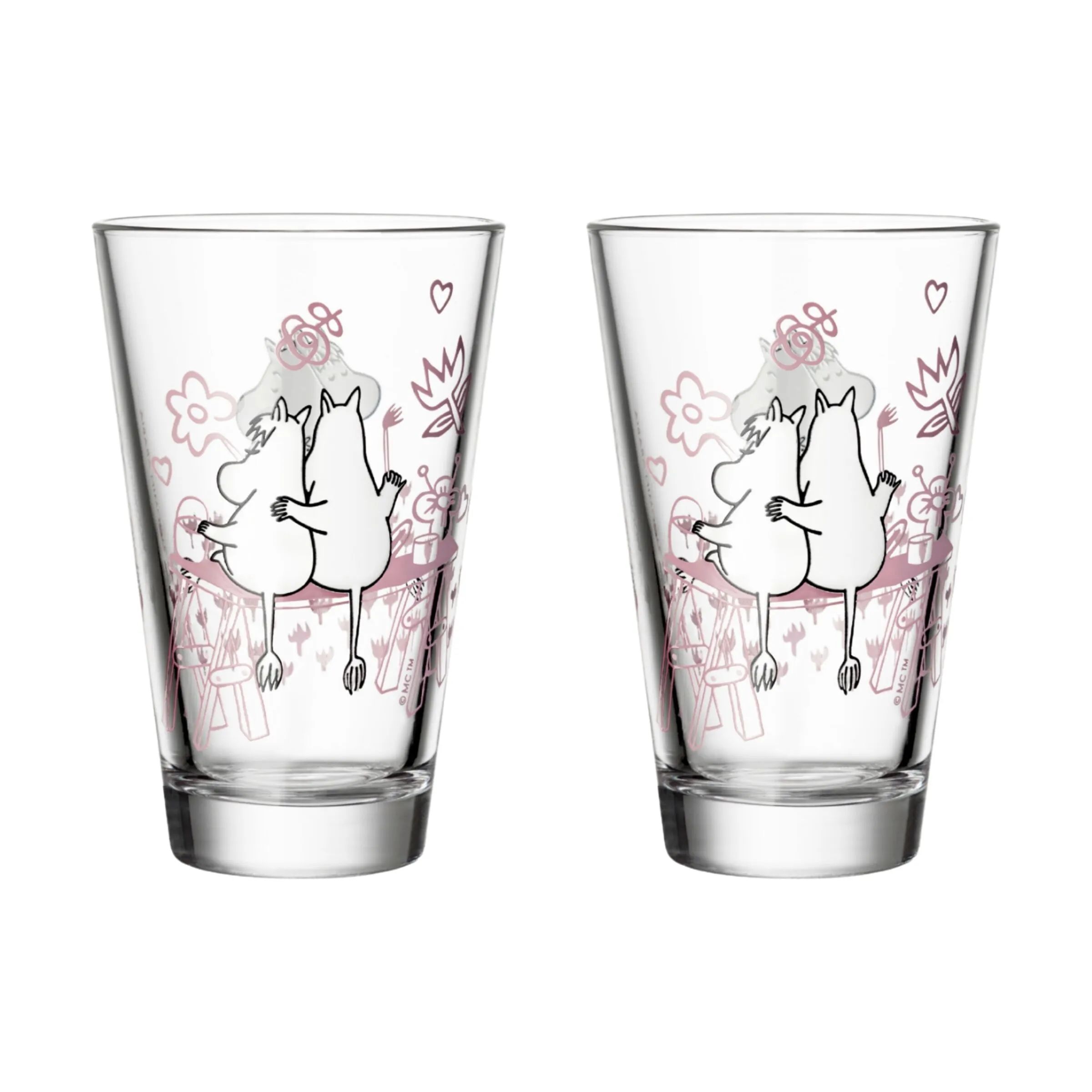 Moomin Arabia Vandkarafler Kærlighed 30 år Vandglas - 2 stk. i Lyserød, 1