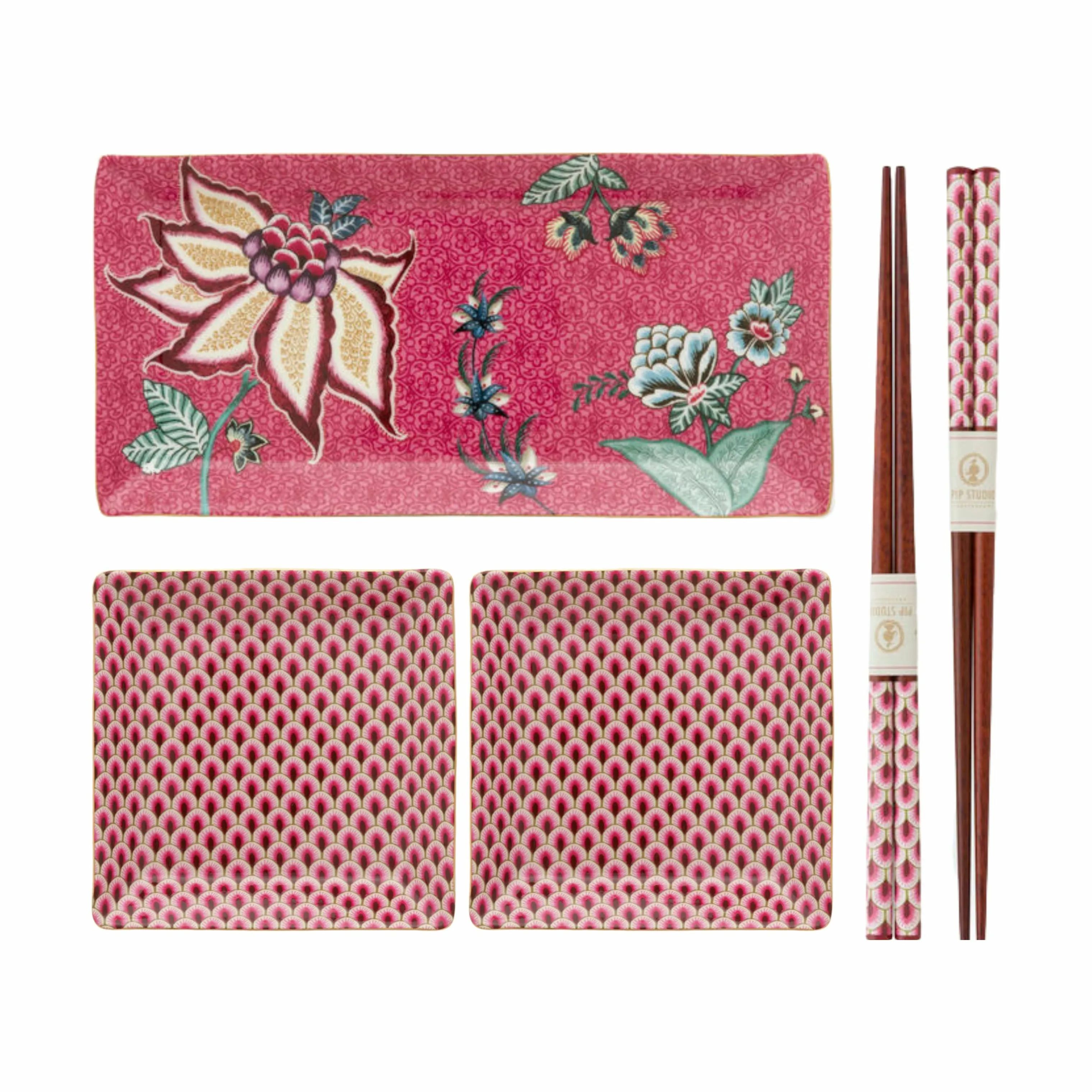 PIP Studio Bestiksæt Square Oriental Flower Festival Sushisæt - 5 dele i Pink flowers, 1