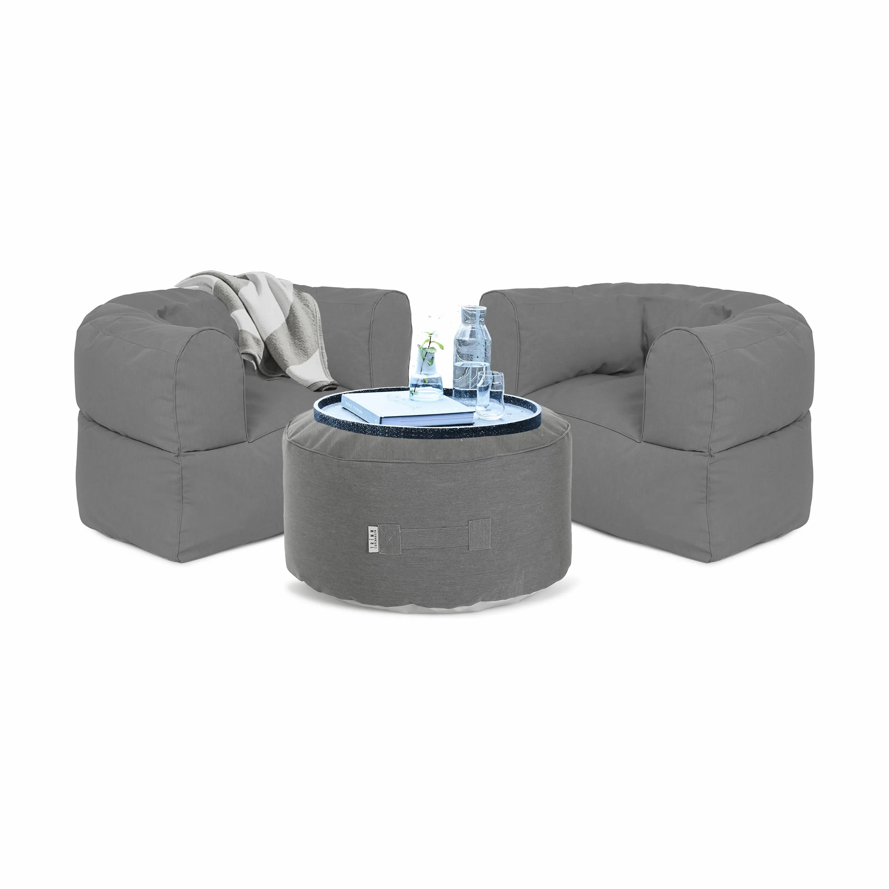 TRIMM Copenhagen Loungesæt Conversation Loungesæt i Grå, 2 stole og 1 bord/skammel, 1