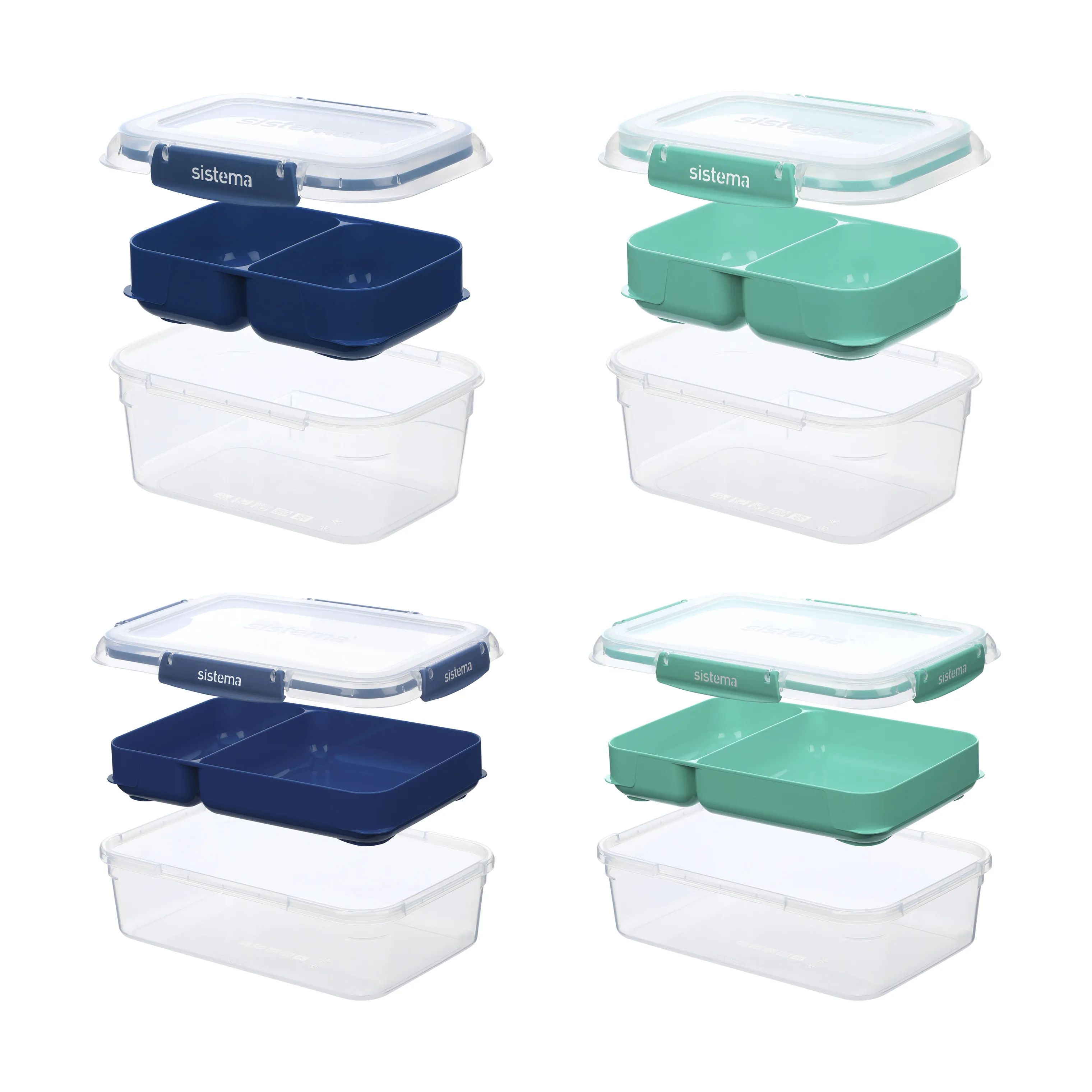 Sistema Madkasser Stax To Go Madkasse Sæt - 4 dele i Minty Teal/Ocean Blue, 1