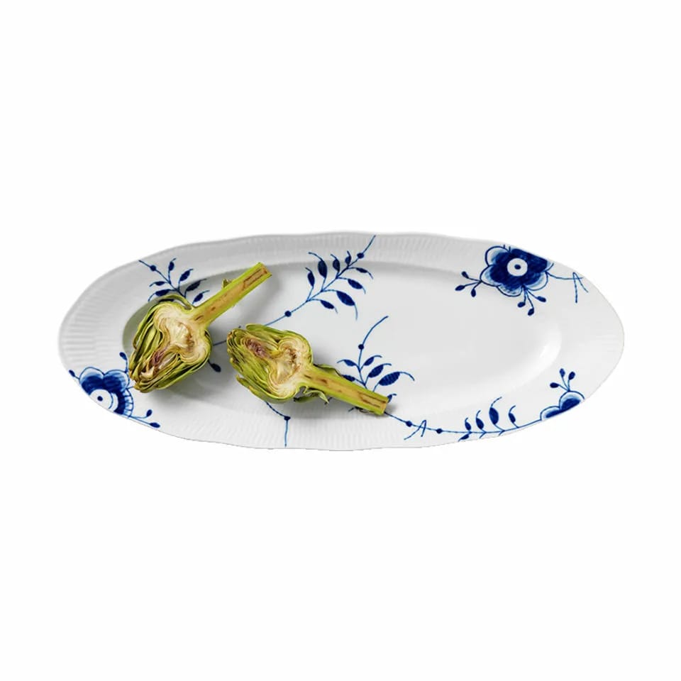 Royal Copenhagen Serveringsfade Blå Mega Riflet Fiskefad i 60 cm, 3