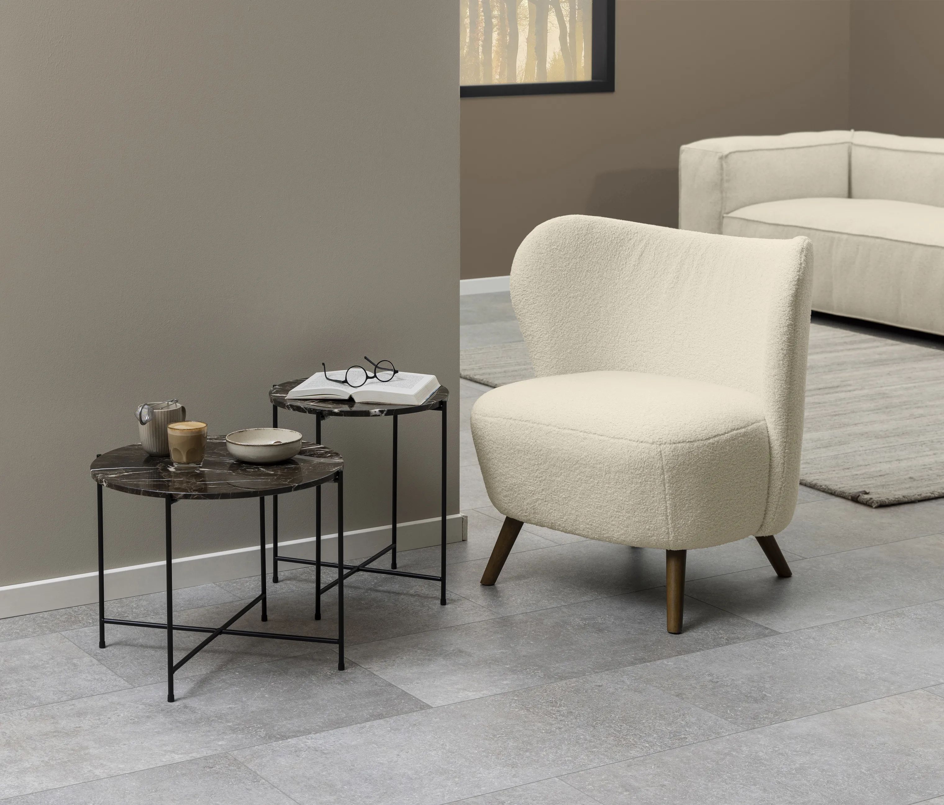 CASA Living Sideborde Avila Hjørnebord i Brun Emperador/mat sort, H45 x Ø42 cm, 2