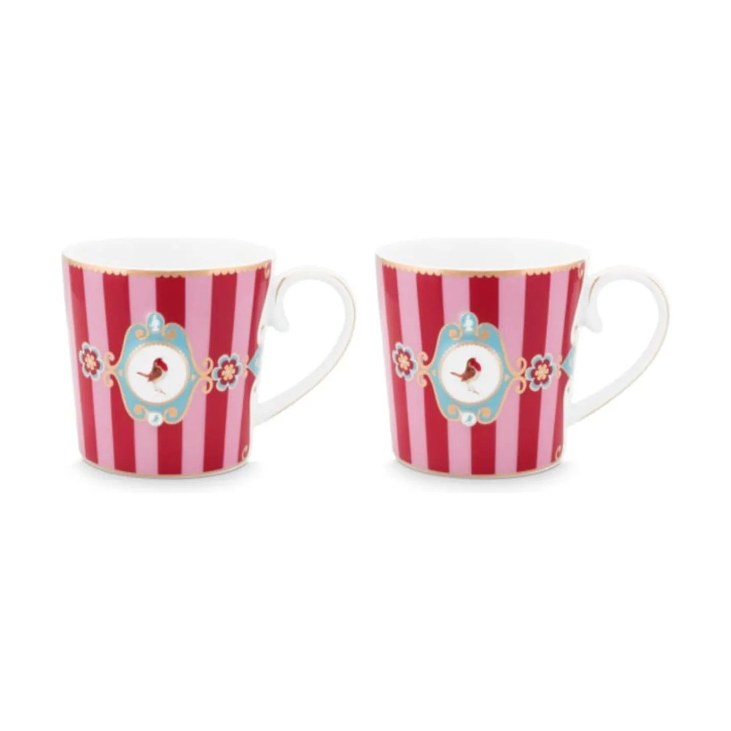 PIP Studio Krus og kopper med hank Love Birds Krus - 2 stk. i Pink/striber, 300 ml, 1