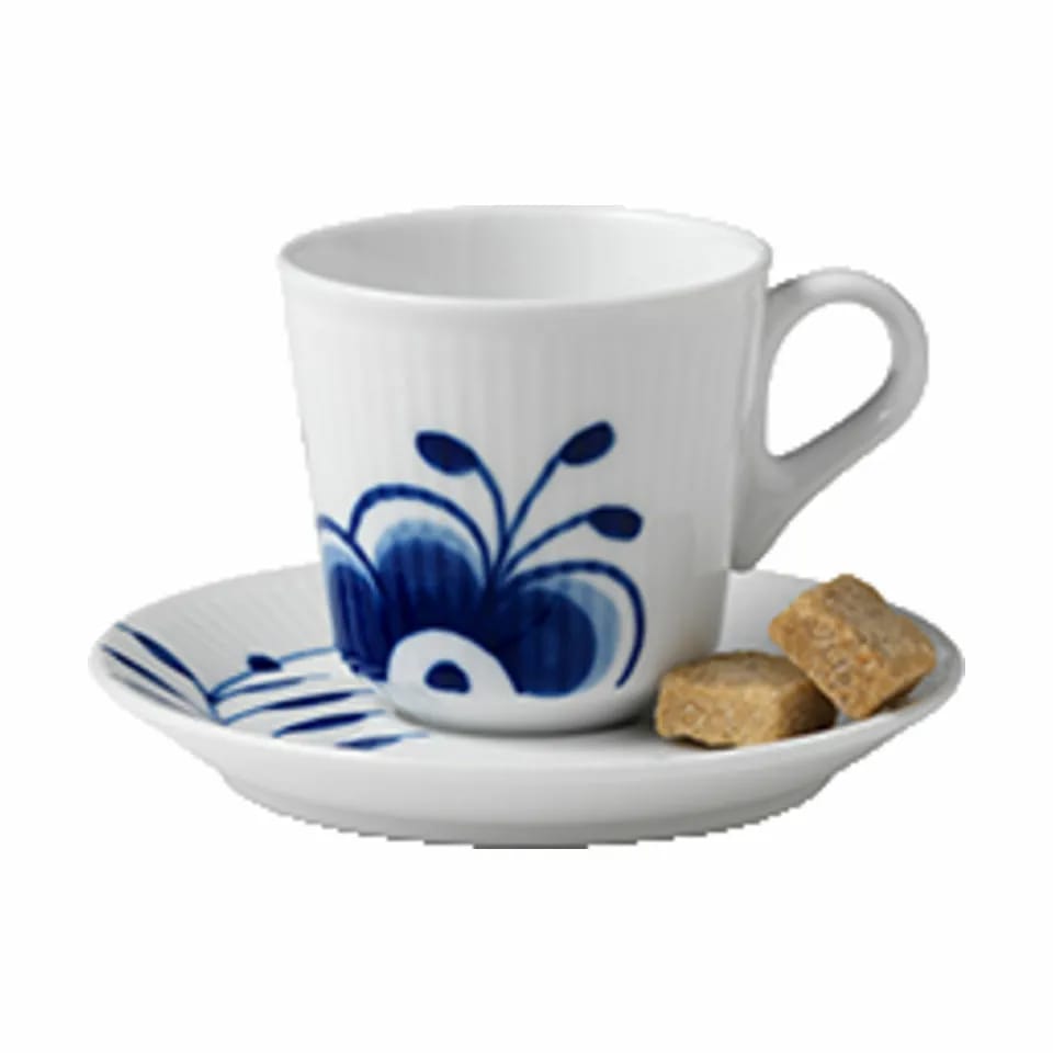 Royal Copenhagen Espressokopper Blå Mega Riflet Espressokop i Koboltblå/hvid, 9 cl, 3