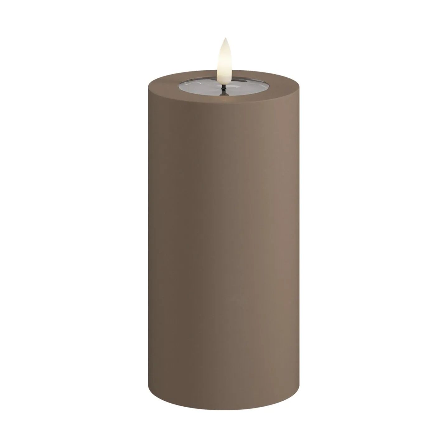 Deluxe Homeart LED-lys Real Flame LED Udendørs Bloklys i Mokka, H15 x Ø7,5 cm, 1