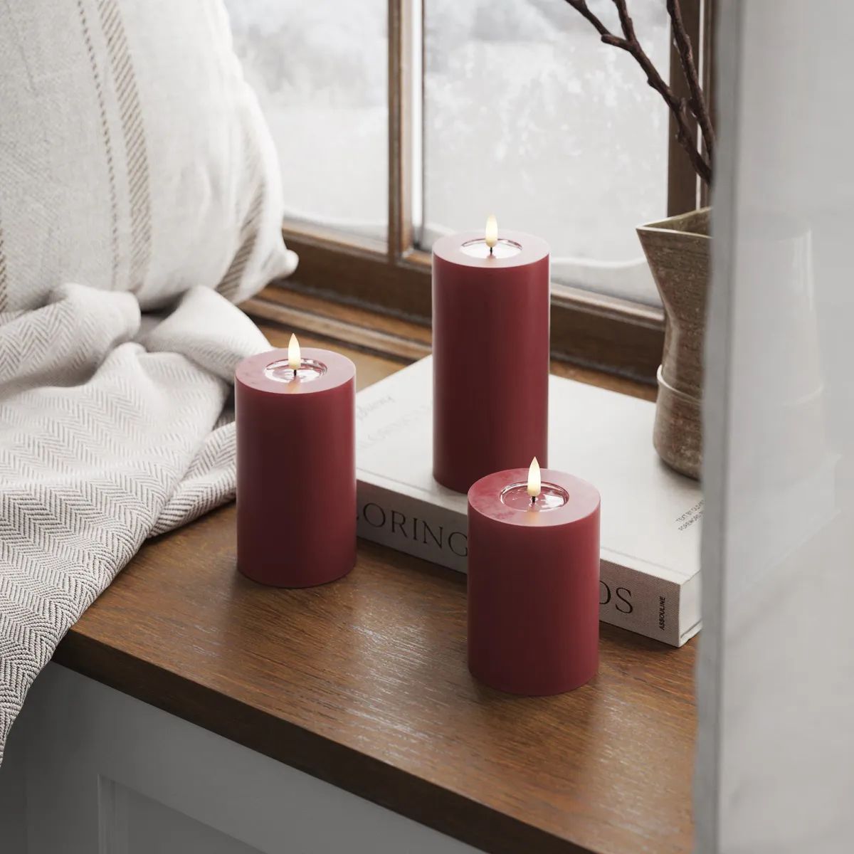 Deluxe Homeart LED-lys Real Flame LED Bloklys i Bordeaux , 10 cm, 3